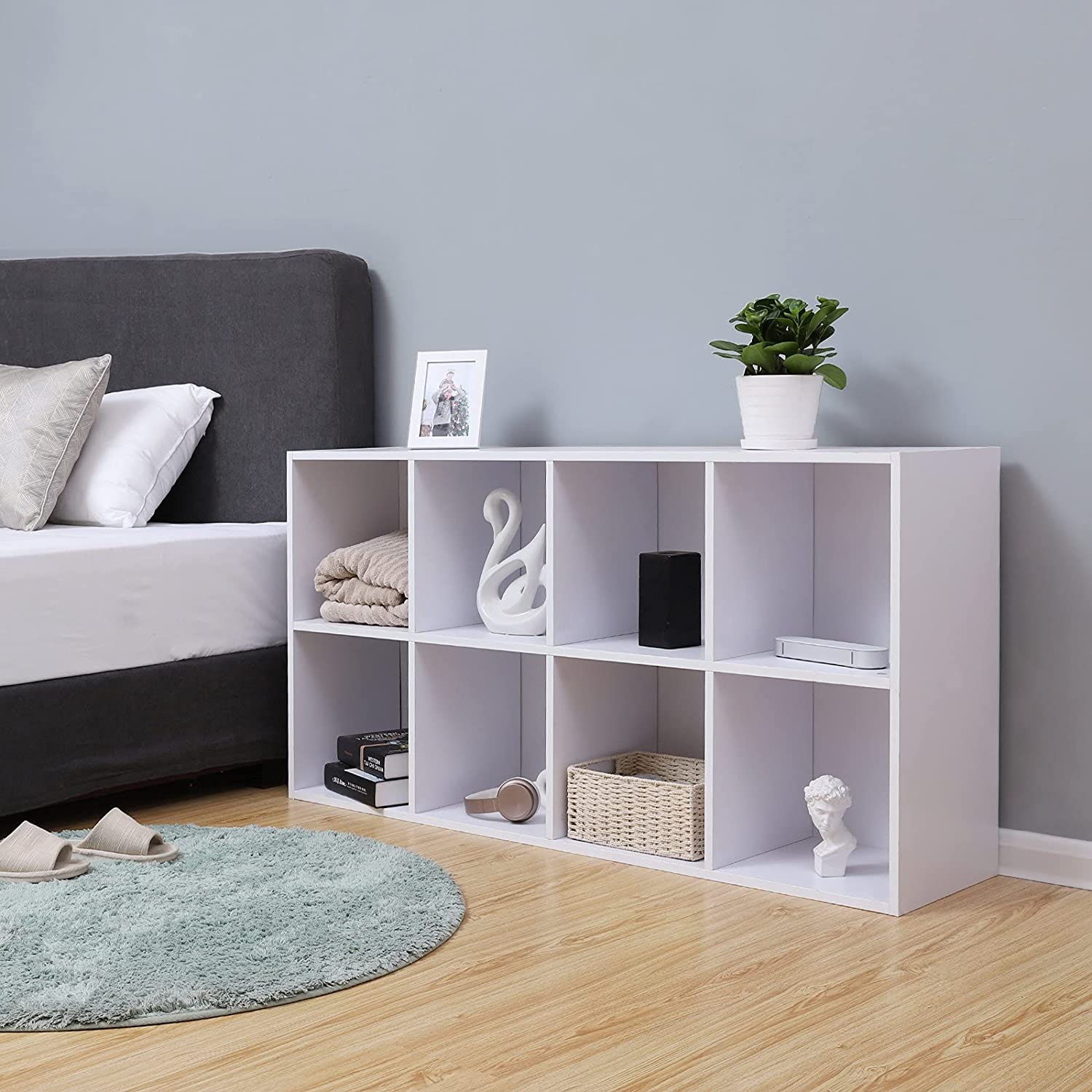 Drvena polica za knjige s 8 odjeljaka 30 x 65.5 x 129,5 cm, bijela boja | VASAGLE-vitahome.hr