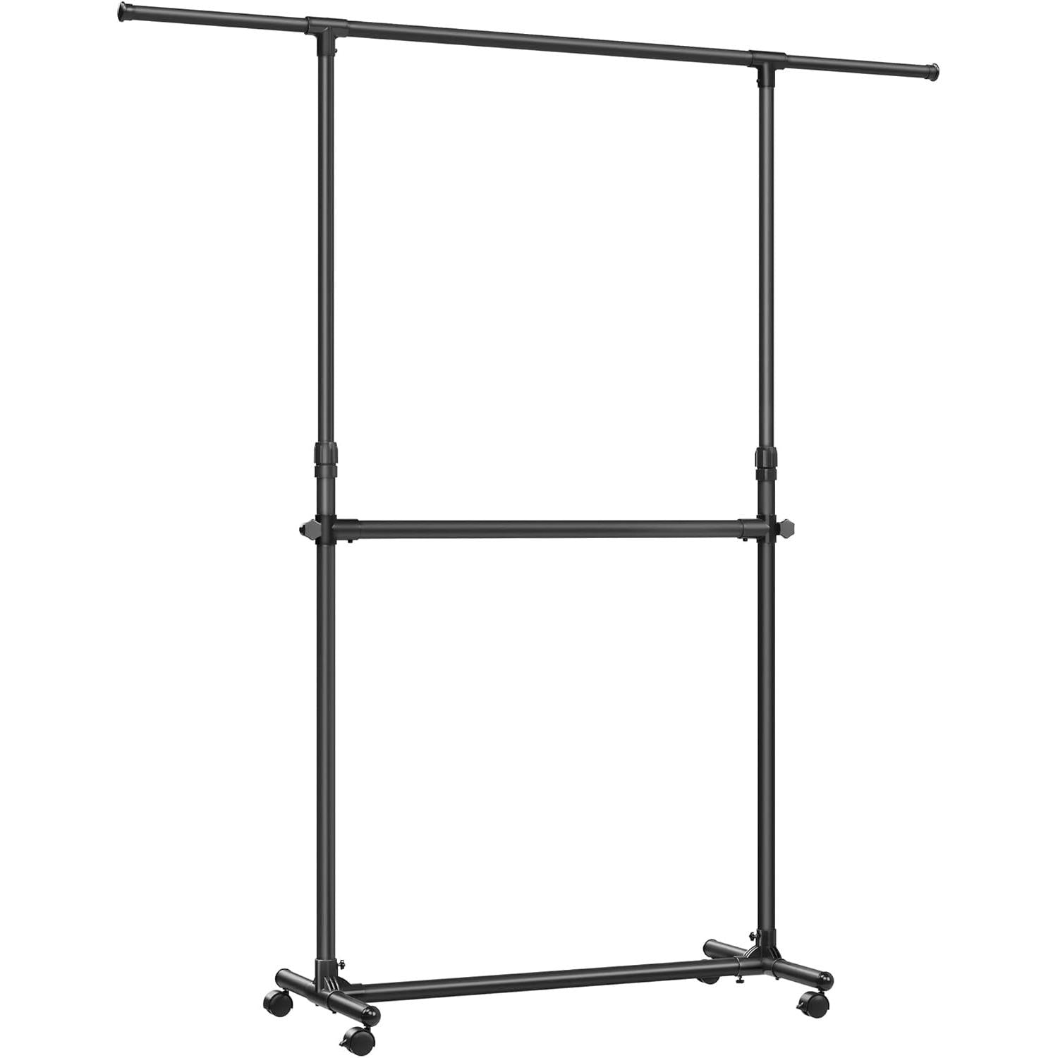 Dupli garderober s podesivom gornjom šipkom, s kotačićima, 113-180 cm, crni