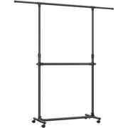 Dupli garderober s podesivom gornjom šipkom, s kotačićima, 113-180 cm, crni