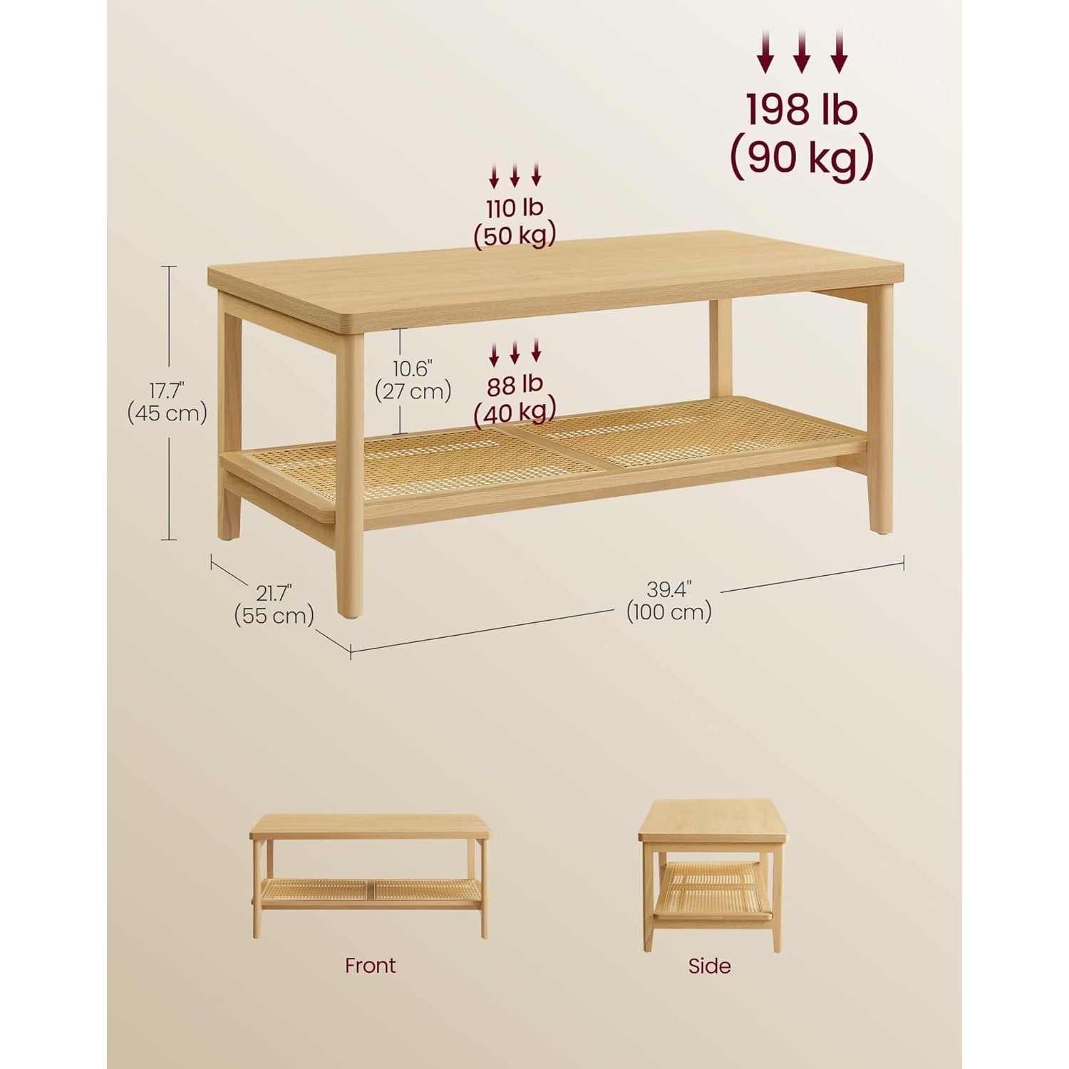 Dvoslojni stolić za kavu s prostorom za odlaganje, boho stil, bež hrast | VASAGLE-vitahome.hr