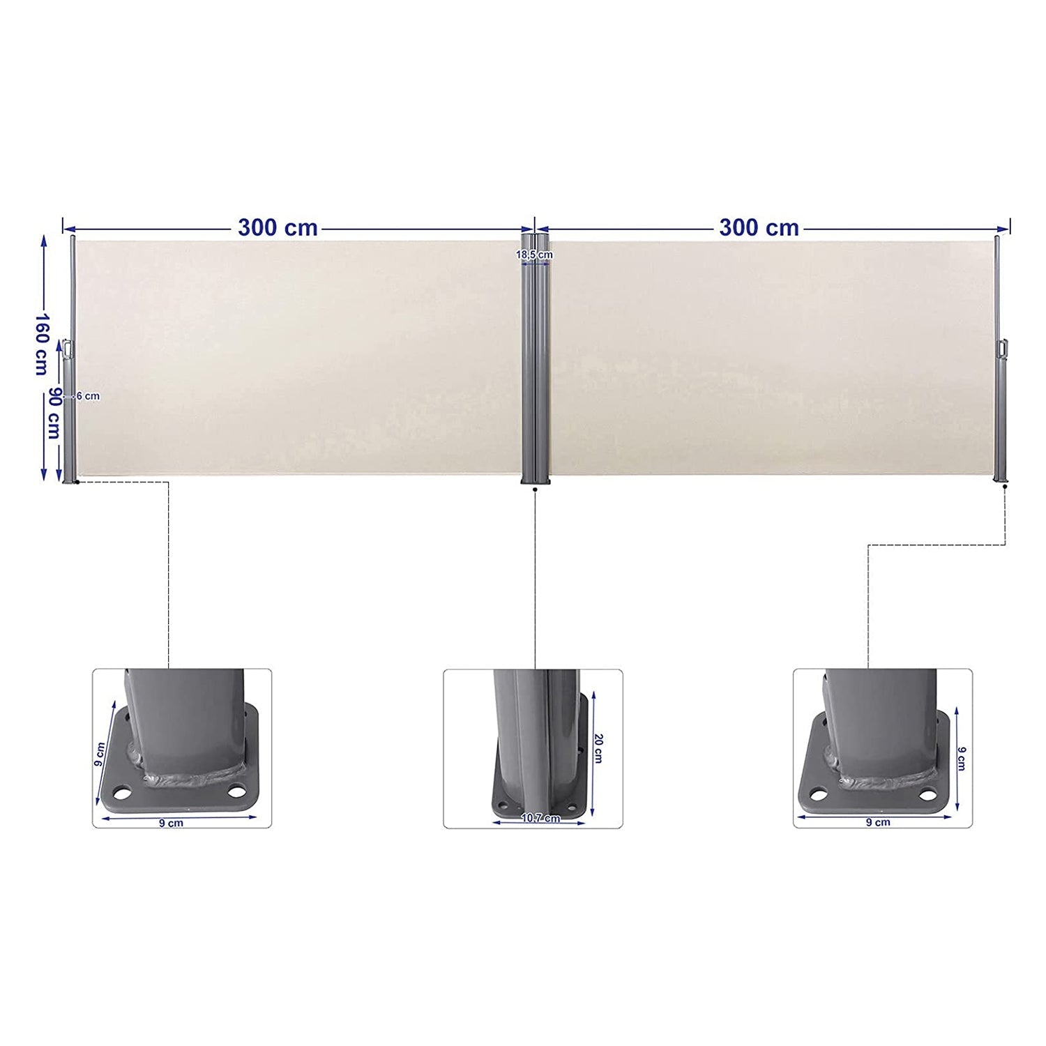 Dvostrana, razvlačna tenda 160 x 600 cm, bež | SONGMICS-vitahome.hr