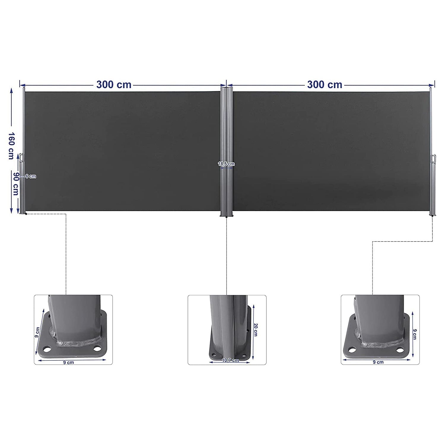 Dvostrana, razvlačna tenda 160 x 600 cm, siva | SONGMICS-vitahome.hr