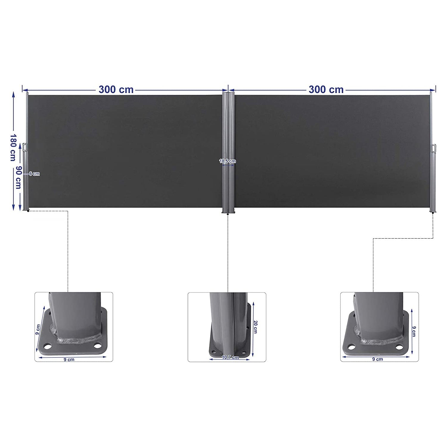 Dvostrana tenda 1,8 x 6 m (V x Š) antracit | SONGMICS-vitahome.hr