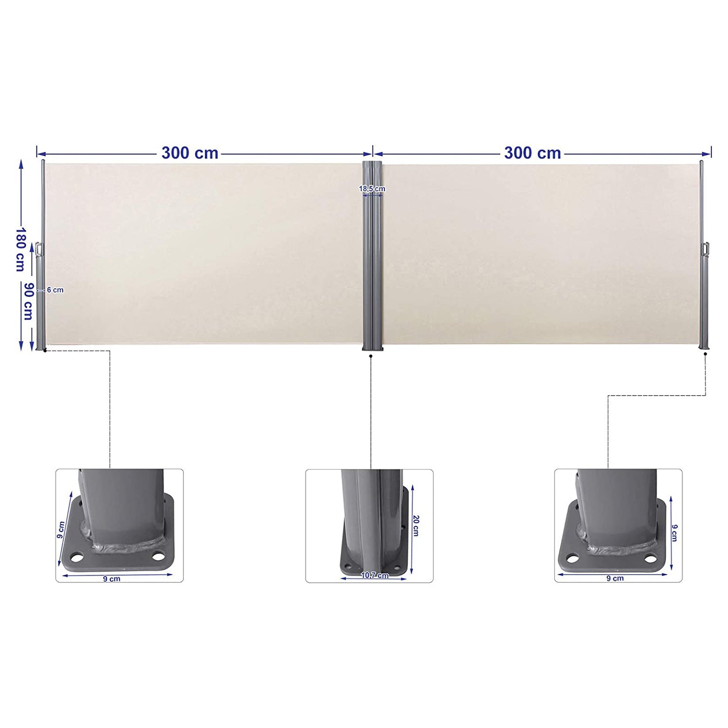 Dvostrana tenda na razvlačenje 1,8 x 6 m (D x Š), bež | Vasdom.hr-vitahome.hr