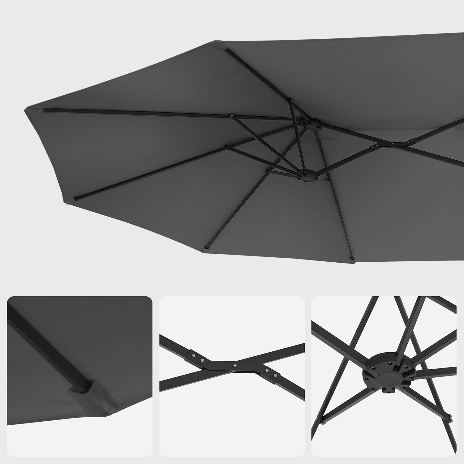 Dvostrani suncobran 460 x 270 cm, UPF 50+ zaštita, bez baze, sivi