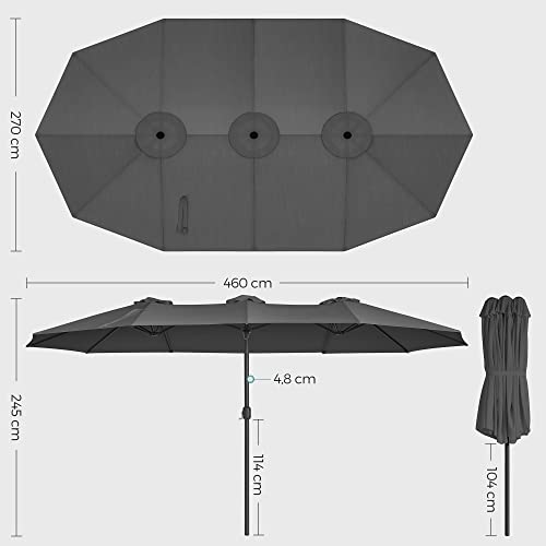 Dvostrani suncobran 460 x 270 cm, UPF 50+ zaštita, bez baze, sivi