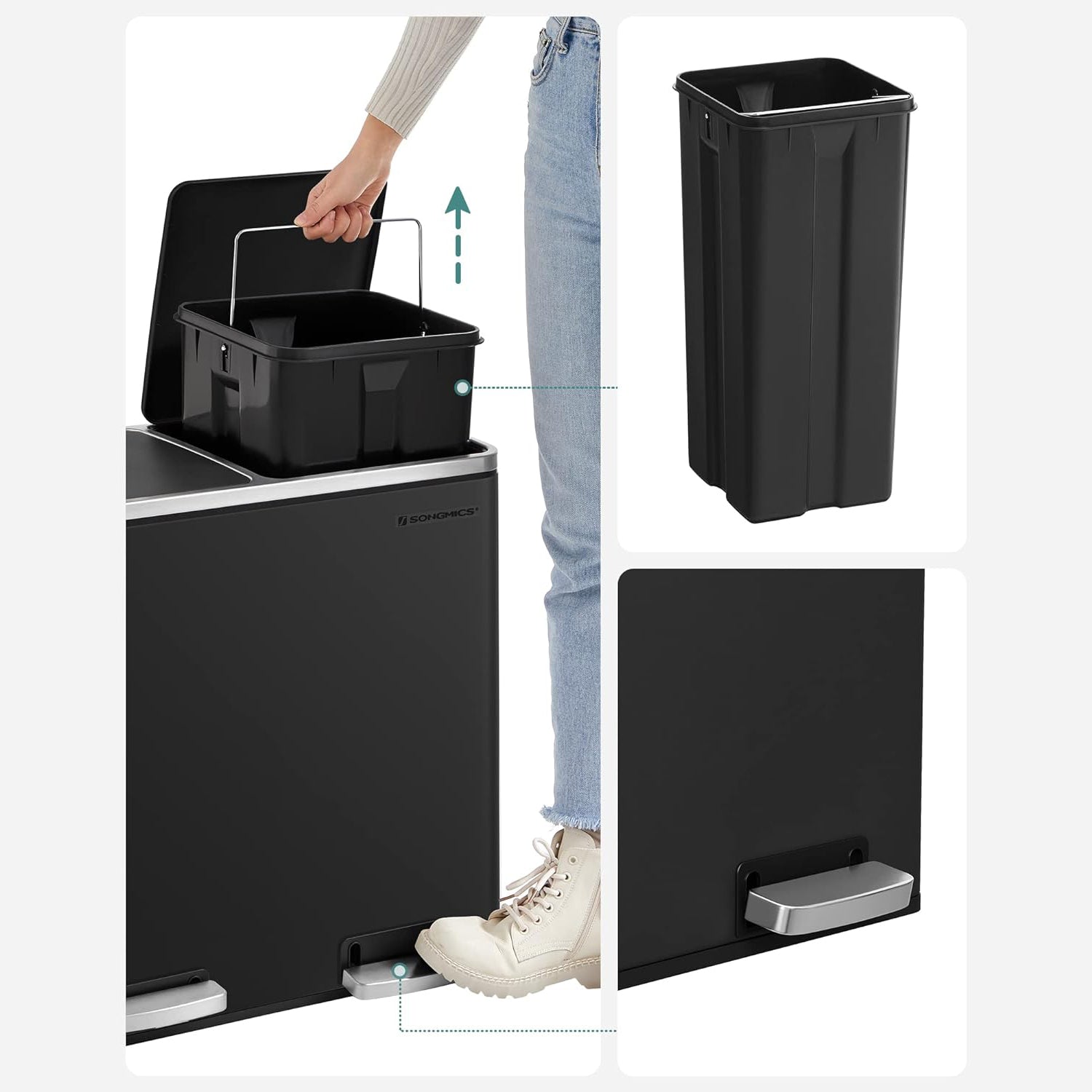 Dvostruka kanta za smeće, 2 x 24 litre, kuhinjska kanta za smeće, crna | SONGMICS-vitahome.hr
