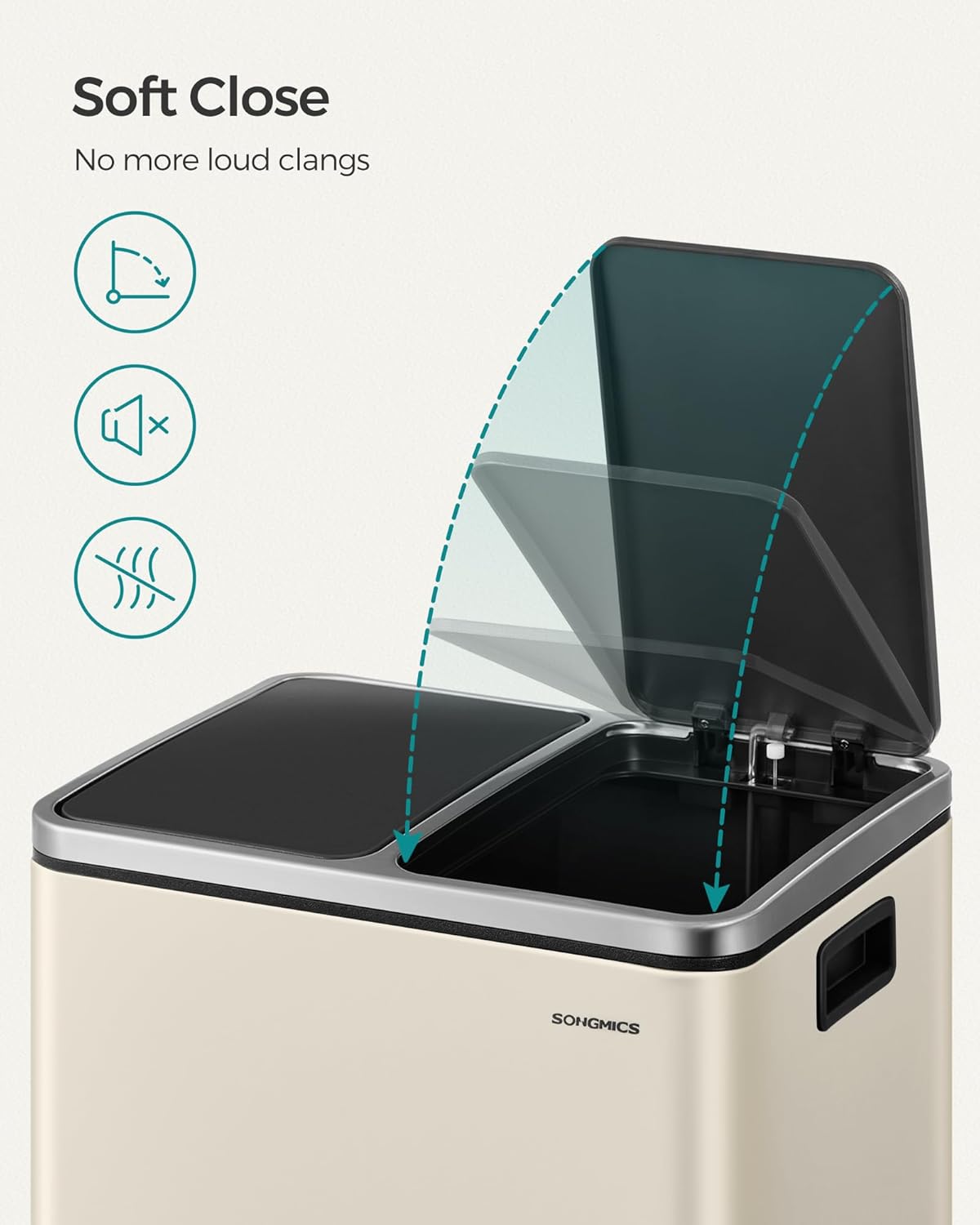 Dvostruka kanta za smeće od čelika, 2 x 15 L, 41 x 31,5 x 47 cm, bež i smeđa | SONGMICS-SONGMICS-Vita Home