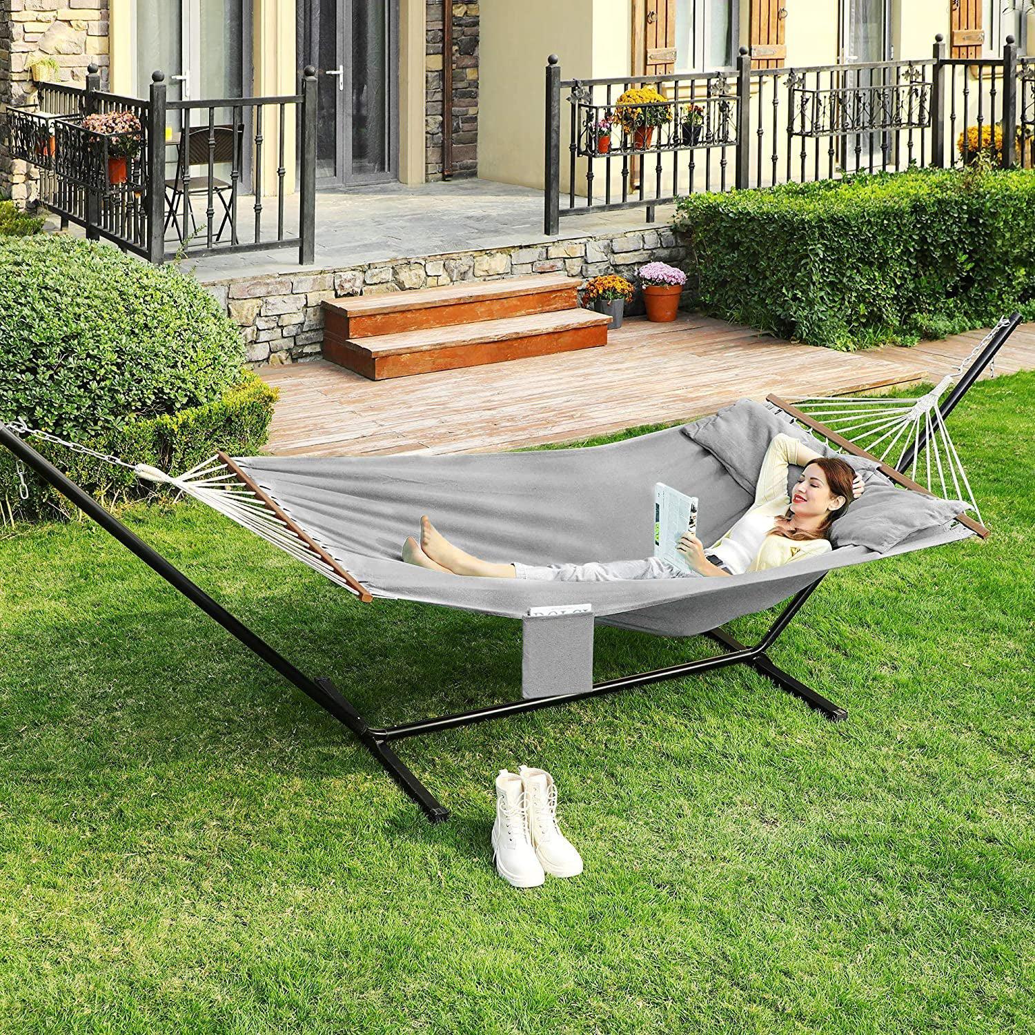 Dvostruka viseća mreža s jastucima, za kampranje ili vrt, 210x150cm, siva | SONGMICS-vitahome.hr