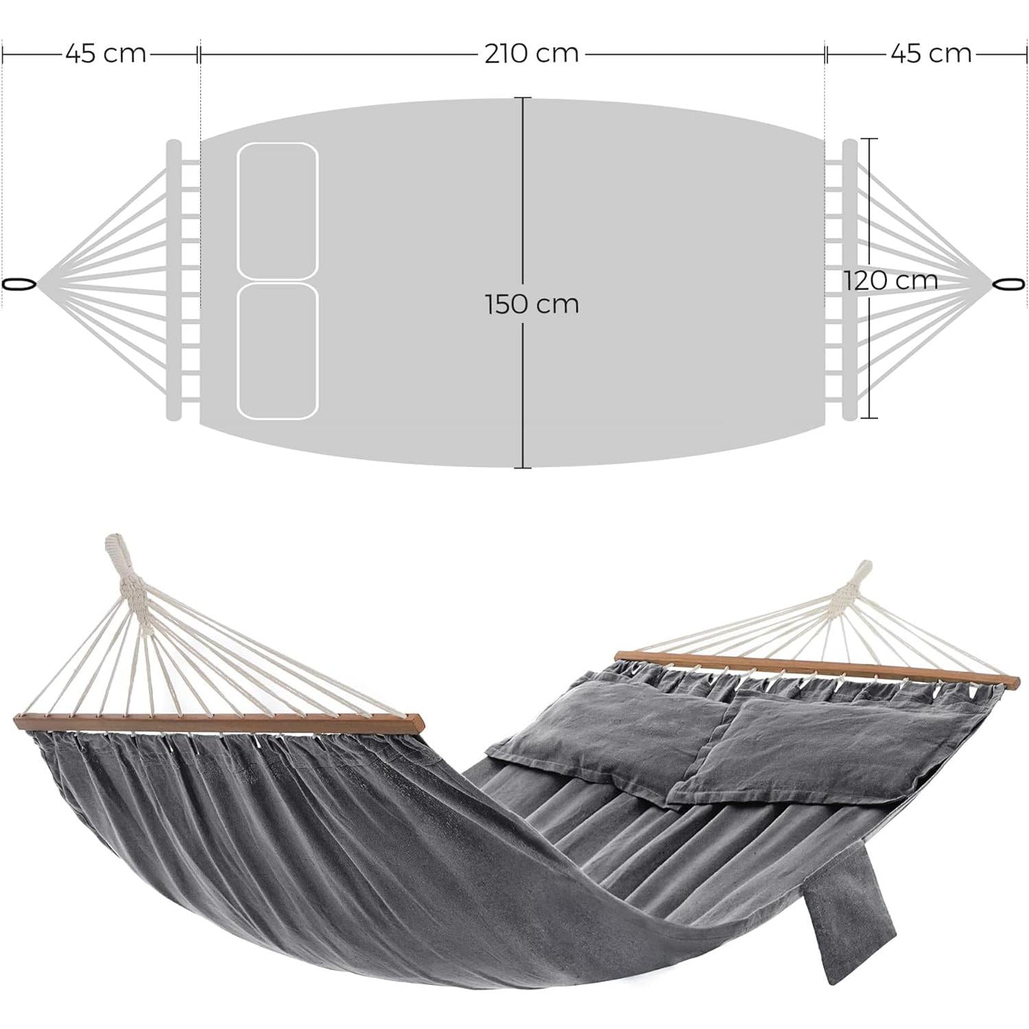 Dvostruka viseća mreža s jastucima, za kampranje ili vrt, 210x150cm, siva | SONGMICS-vitahome.hr