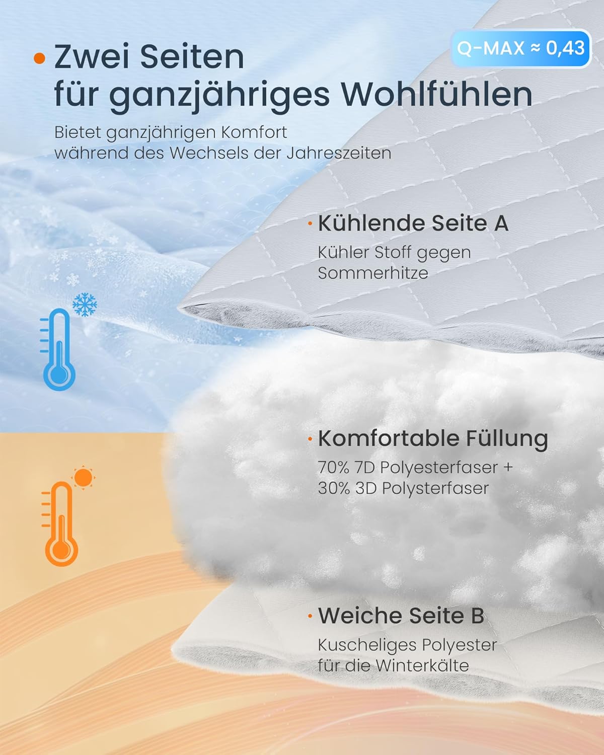 Dvostruki jastuk za sva godišnja doba, periv u perilici, 80 x 40 cm, oblak bijela | SONGMICS-SONGMICS-Vita Home