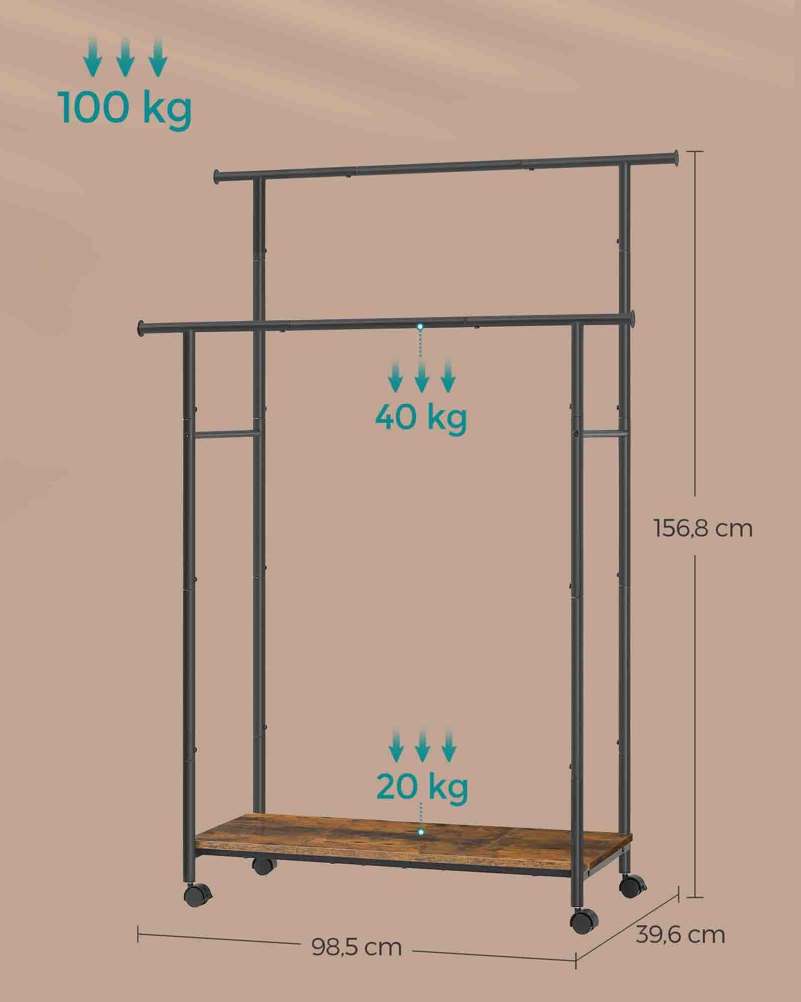 Dvostruki stalak za odjeću sa policom, 39,6 x 98,5 x 156,8 cm, rustikalno smeđi i crni