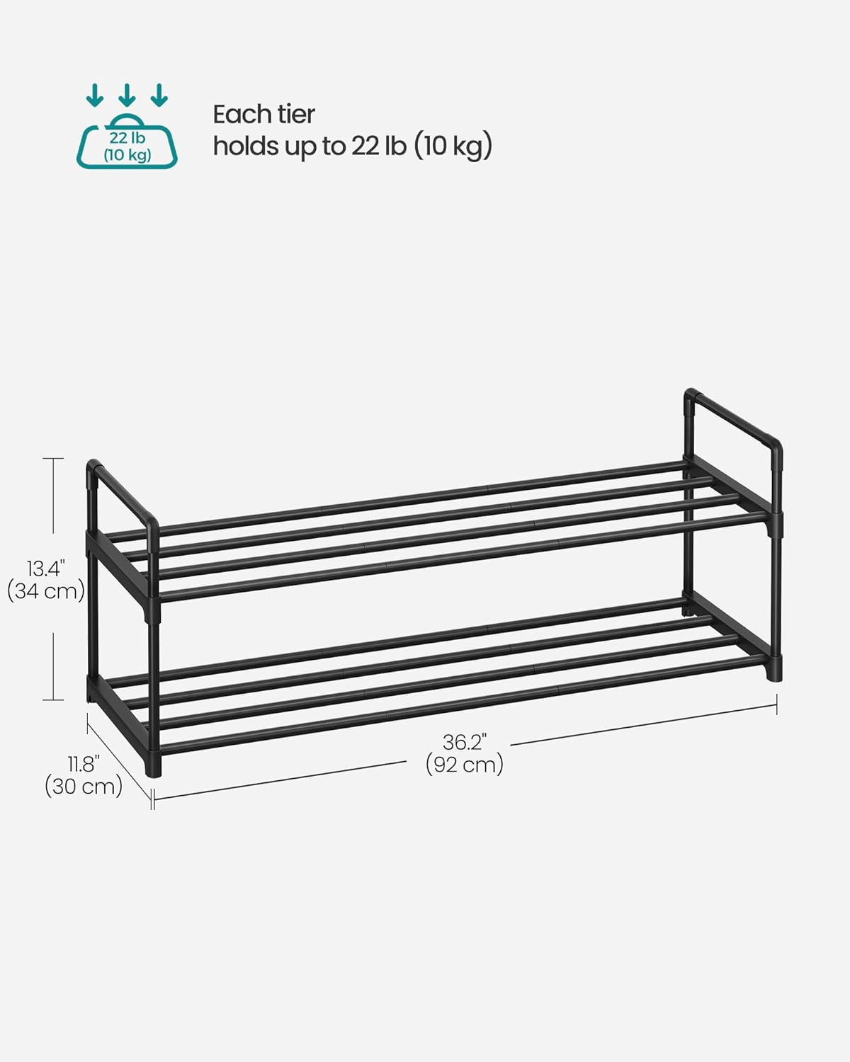 Metalni stalak za cipele s 2 razine, pohrana za 8–10 pari, crna, 30 x 92 x 34 cm