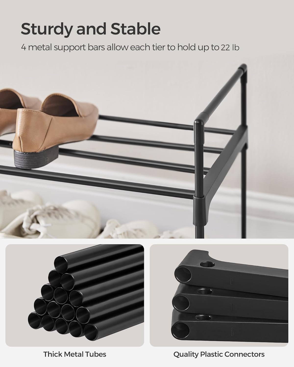 Metalni stalak za cipele s 2 razine, pohrana za 8–10 pari, crna, 30 x 92 x 34 cm