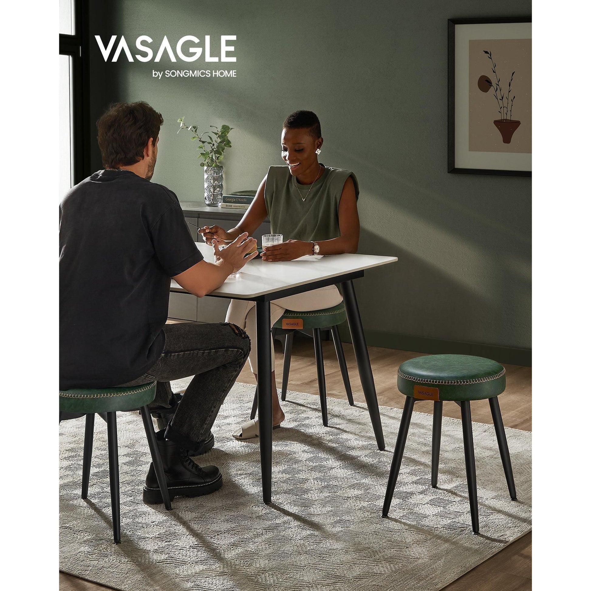 EKHO blagovaonski stolac s podstavom od umjetne kože, visine 48.2 cm, zeleni | VASAGLE-vitahome.hr