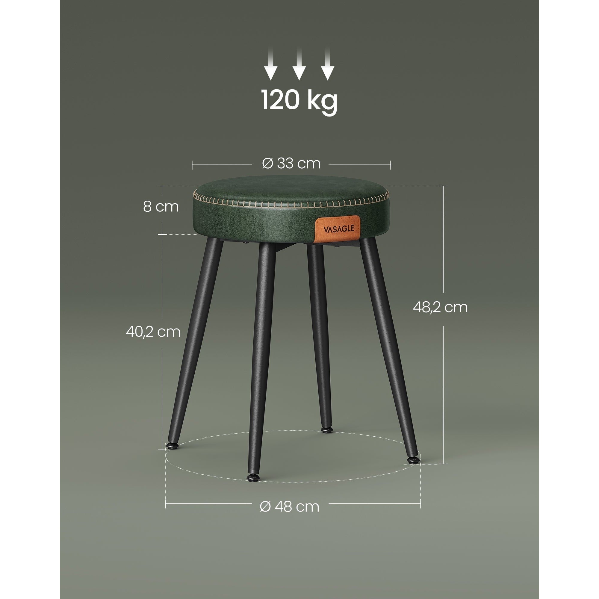 EKHO blagovaonski stolac s podstavom od umjetne kože, visine 48.2 cm, zeleni | VASAGLE-vitahome.hr