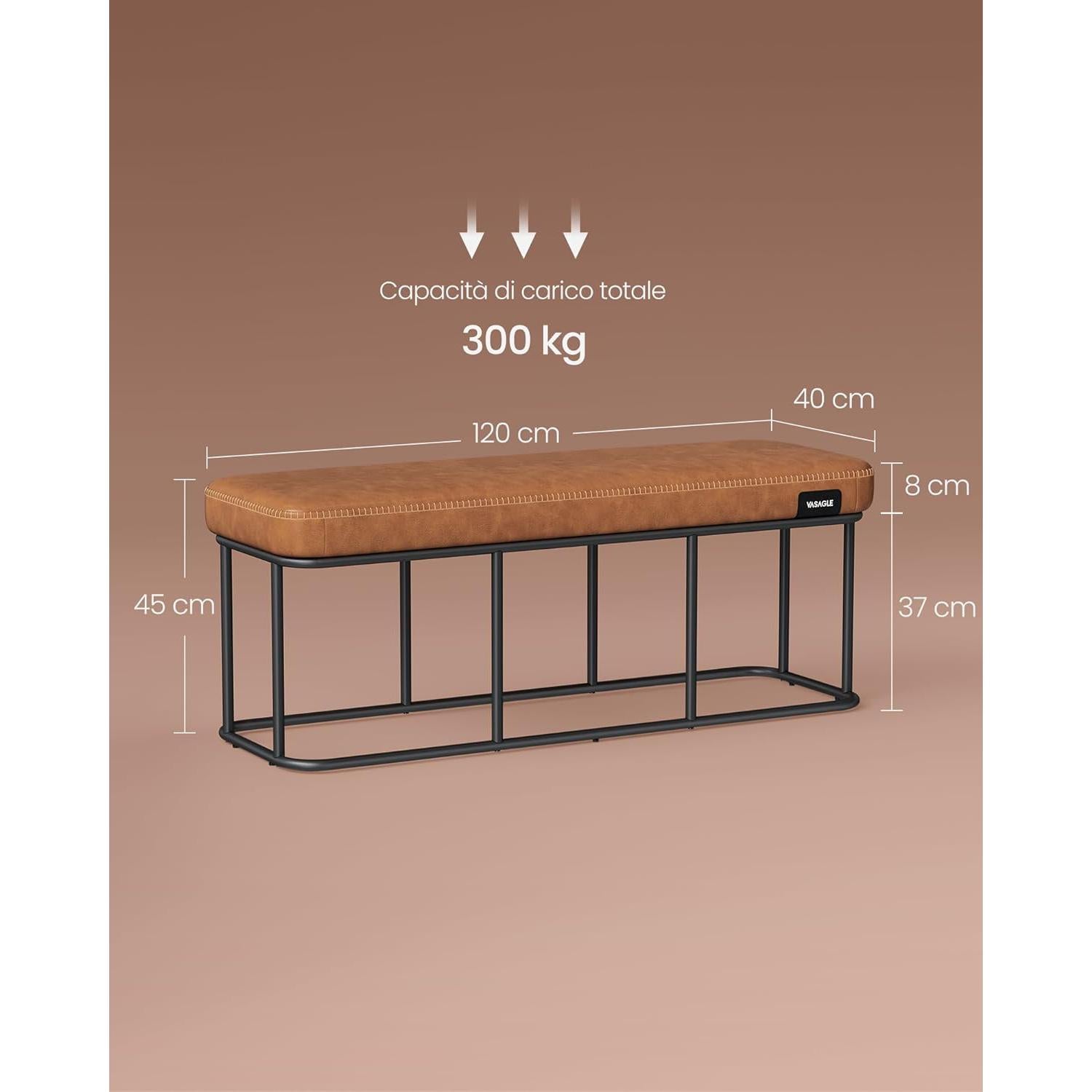 EKHO klupa presvučena umjetnom kožom, 40 x 120 x 45 cm, smeđe boje | VASAGLE-vitahome.hr