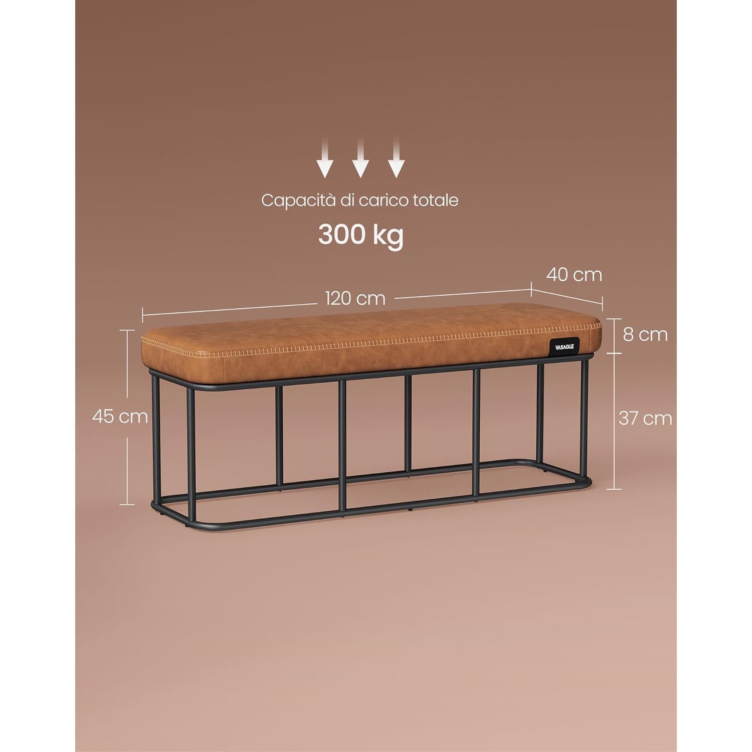 EKHO klupa presvučena umjetnom kožom, 40 x 120 x 45 cm, smeđe boje | VASAGLE-vitahome.hr