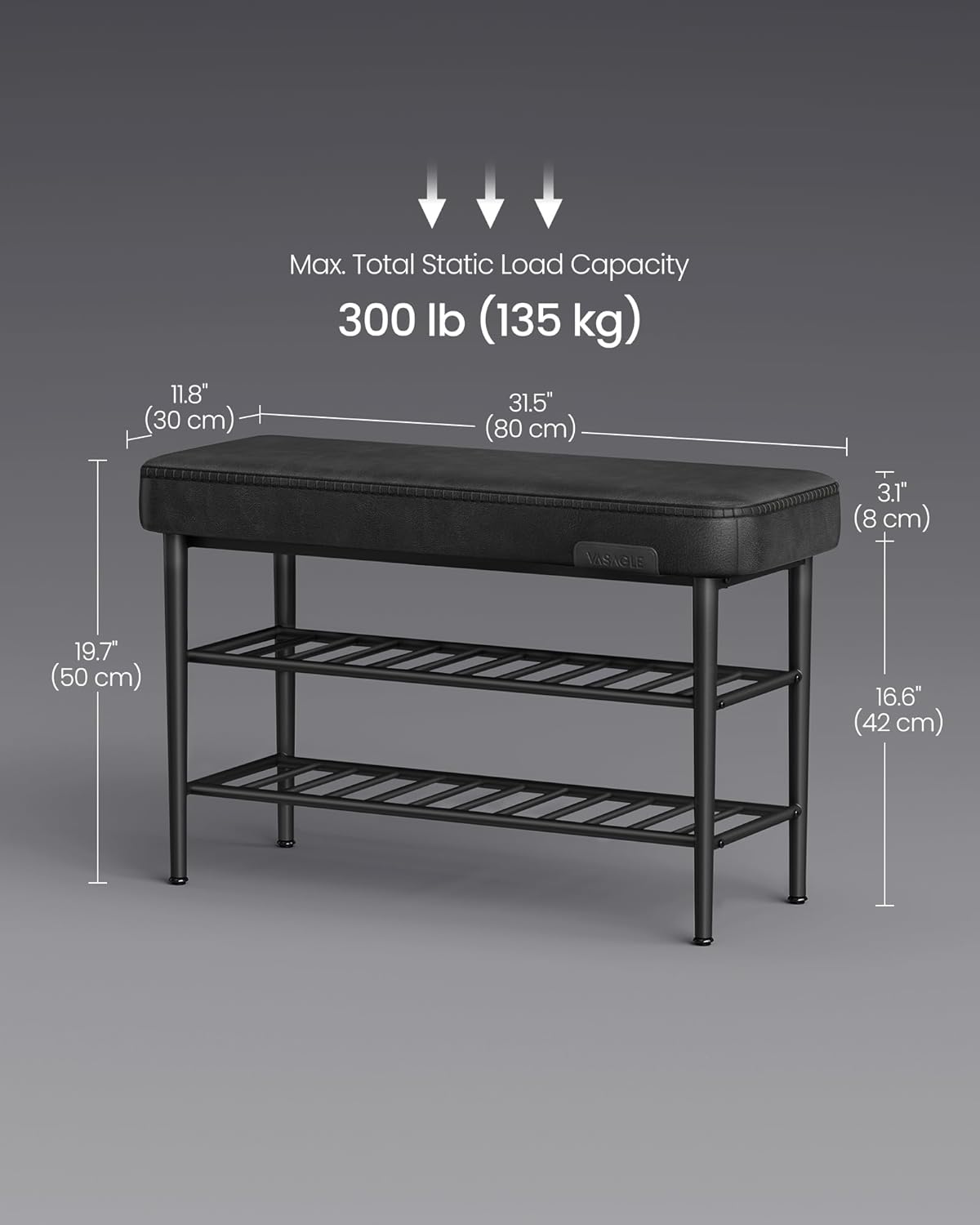 EKHO klupa za cipele sa sjedištem od umjetne kože, crne boje | VASAGLE-VASAGLE-Vita Home