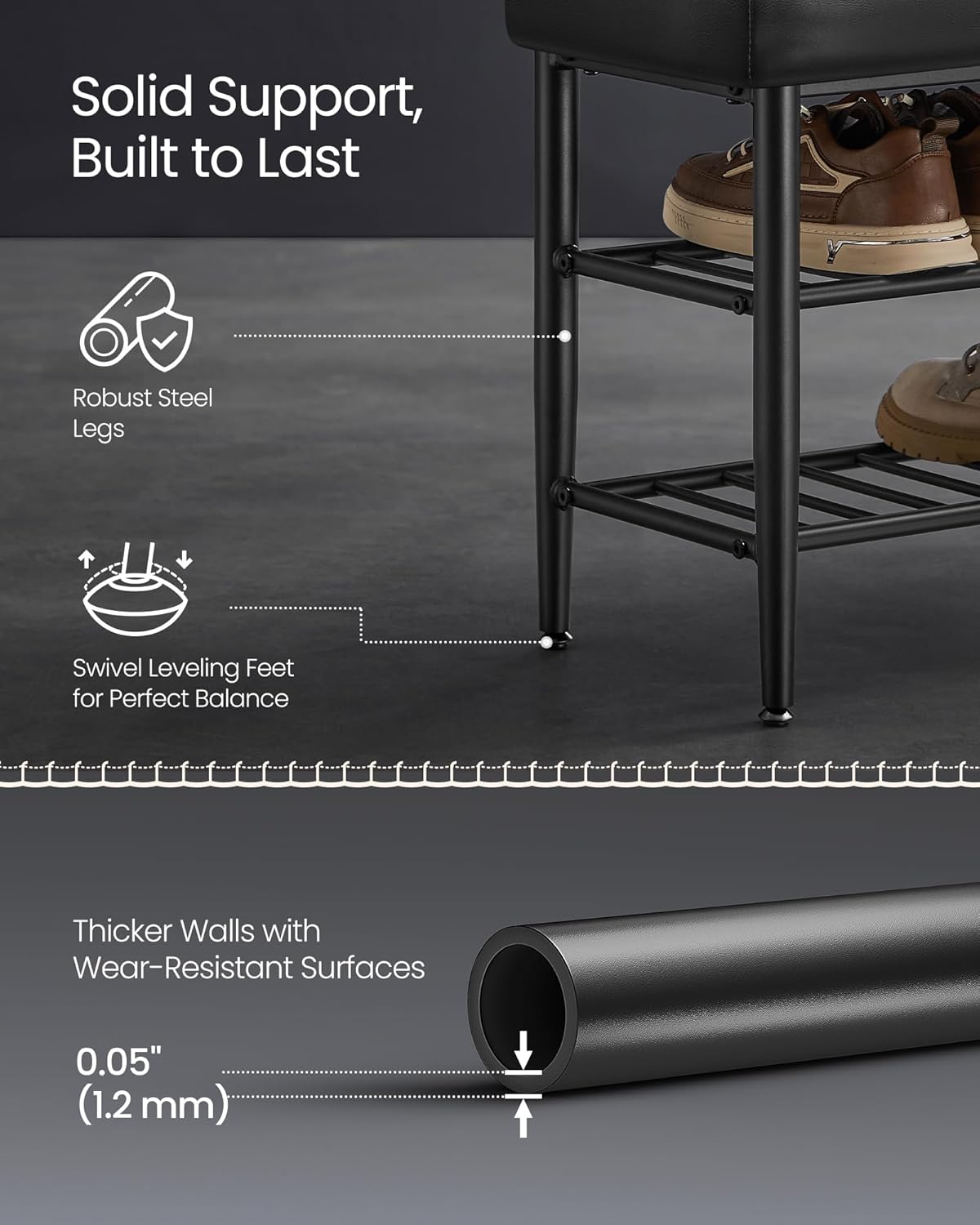 EKHO klupa za cipele sa sjedištem od umjetne kože, crne boje | VASAGLE-VASAGLE-Vita Home