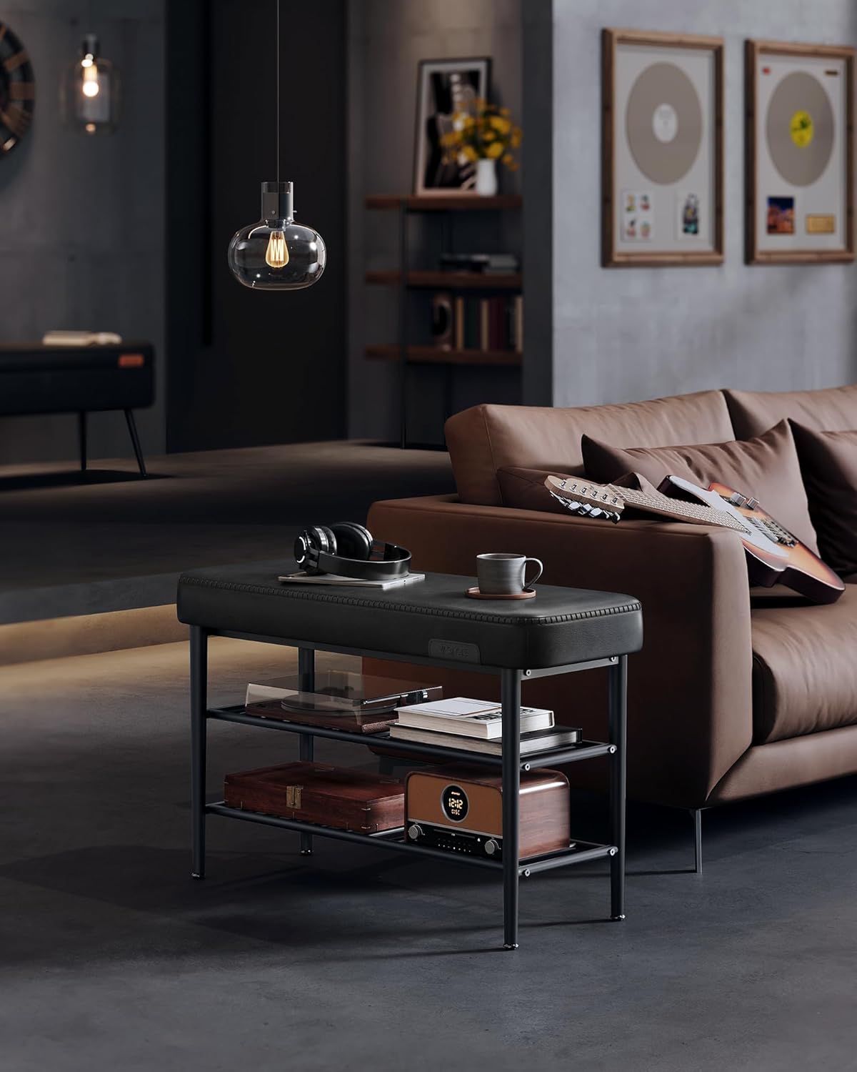 EKHO klupa za cipele sa sjedištem od umjetne kože, crne boje | VASAGLE-VASAGLE-Vita Home