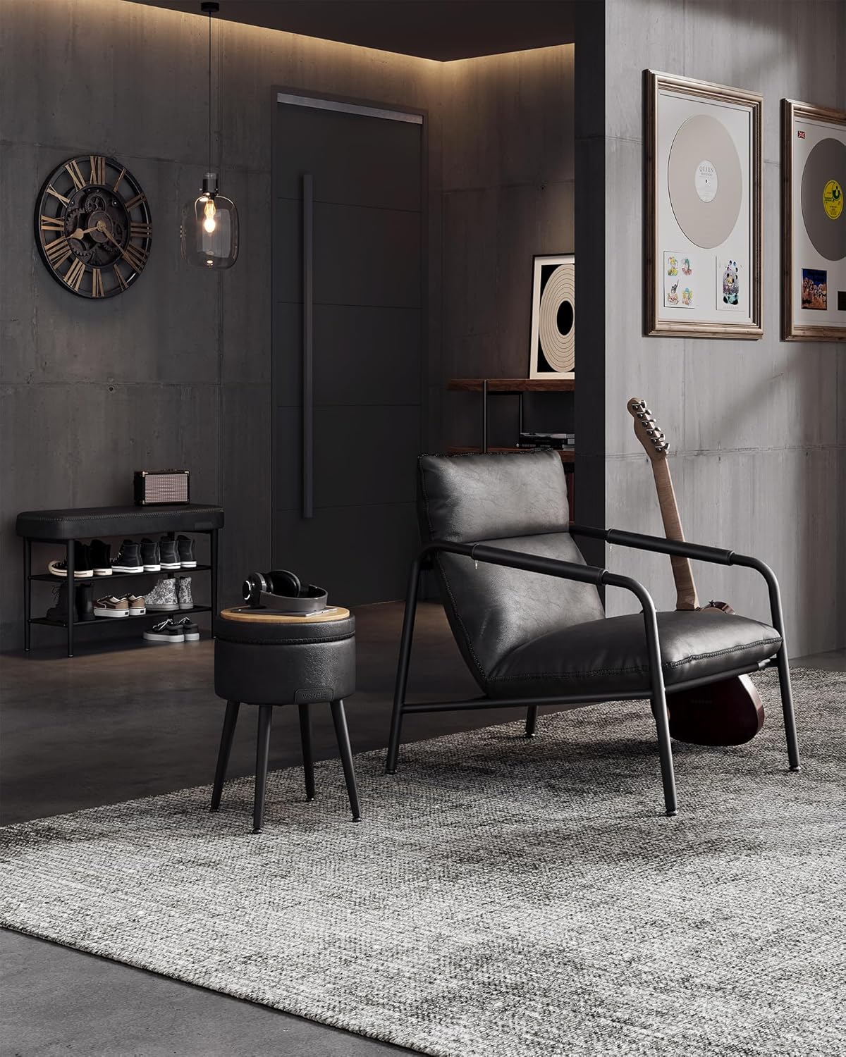 EKHO klupa za cipele sa sjedištem od umjetne kože, crne boje | VASAGLE-VASAGLE-Vita Home