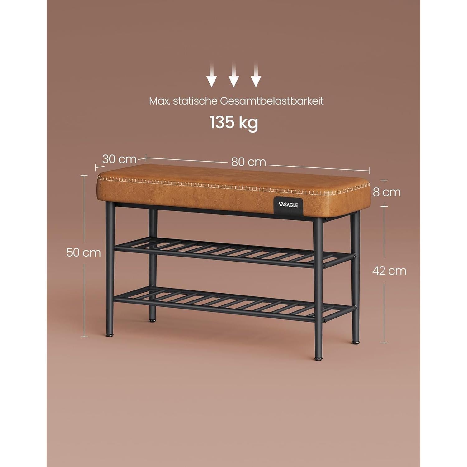 EKHO klupa za cipele sa sjedištem od umjetne kože, karamel smeđe boje | VASAGLE-vitahome.hr