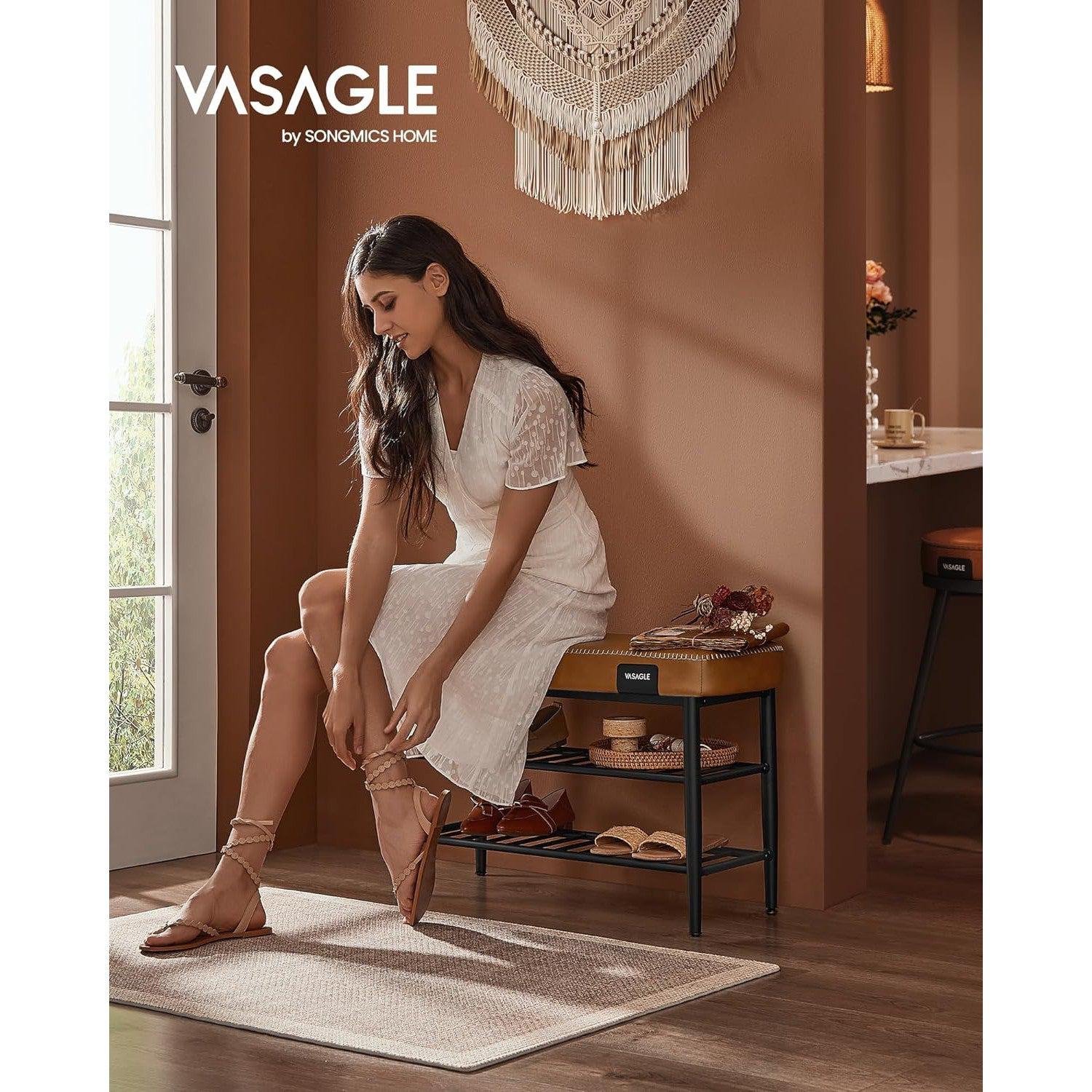 EKHO klupa za cipele sa sjedištem od umjetne kože, karamel smeđe boje | VASAGLE-vitahome.hr