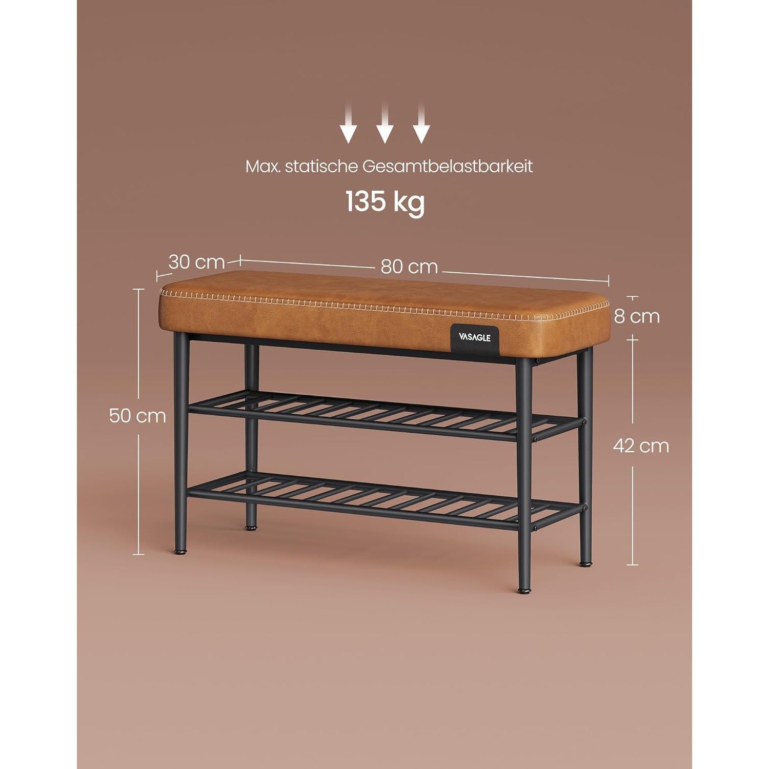 EKHO klupa za cipele sa sjedištem od umjetne kože, karamel smeđe boje | VASAGLE-vitahome.hr