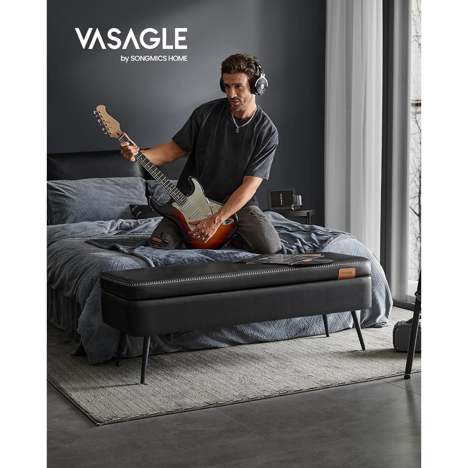 EKHO klupa za odlaganje od umjetne kože, 40x120x45 cm, crna | VASAGLE-vitahome.hr