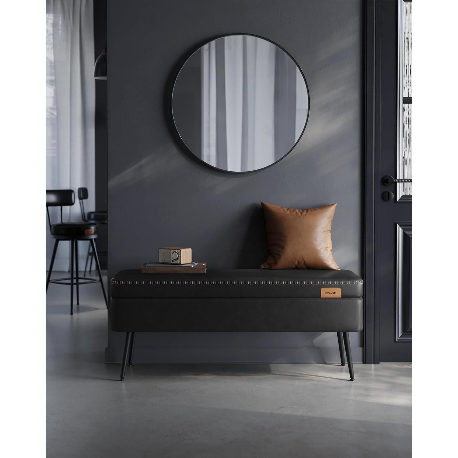 EKHO klupa za odlaganje od umjetne kože, 40x120x45 cm, crna | VASAGLE-vitahome.hr