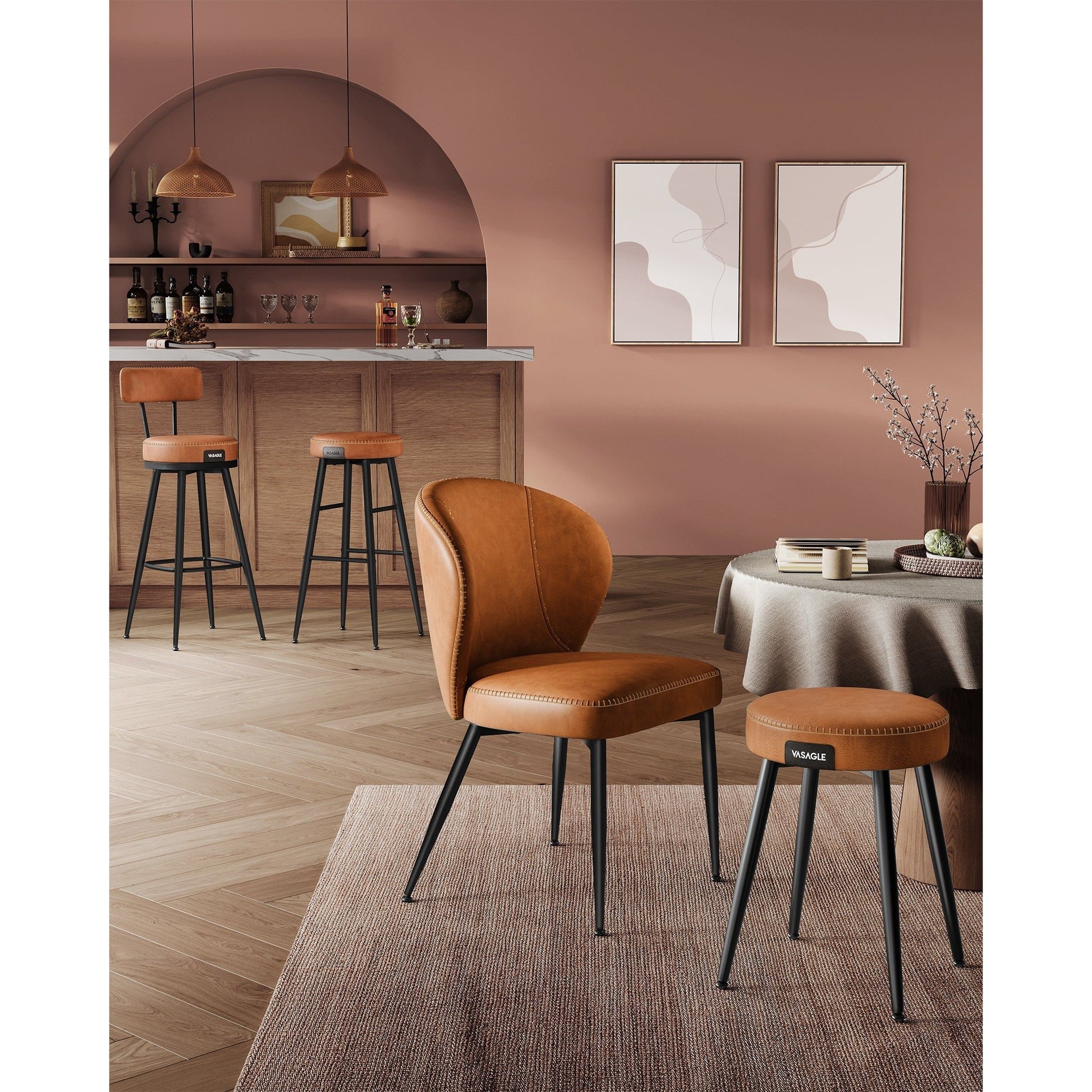EKHO kolekcija set od 2 barske stolice s naslonom, visine 76 cm, karamel smeđe | VASAGLE-vitahome.hr