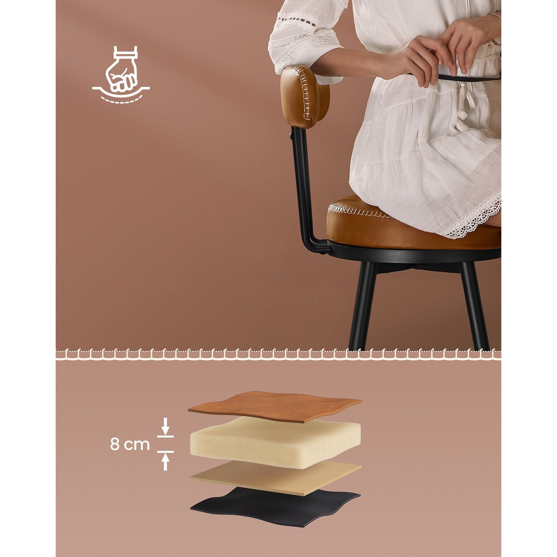 EKHO kolekcija set od 2 barske stolice s naslonom, visine 76 cm, karamel smeđe | VASAGLE-vitahome.hr