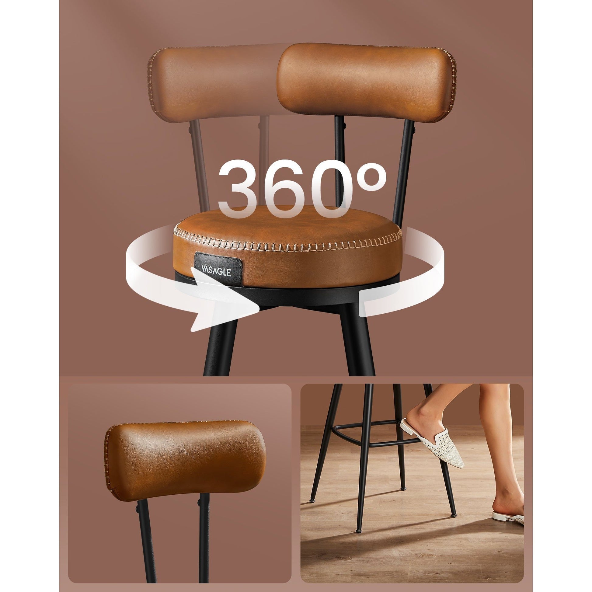 EKHO kolekcija set od 2 barske stolice s naslonom, visine 76 cm, karamel smeđe | VASAGLE-vitahome.hr