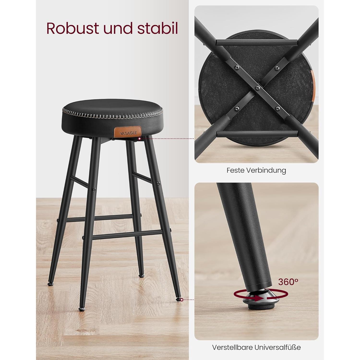 EKHO Set od 2 barske stolice, kuhinjske stolice, visine 63 cm, crne | VASAGLE-vitahome.hr