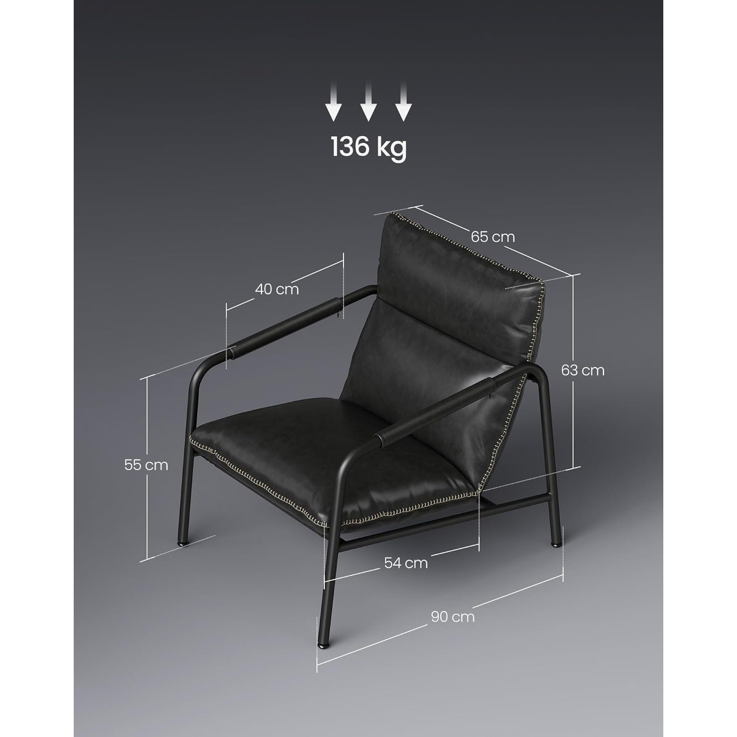 EKHO stolica s naslonom za ruke od umjetne kože i metalnim okvirom, crna | VASAGLE-VASAGLE-Vita Home