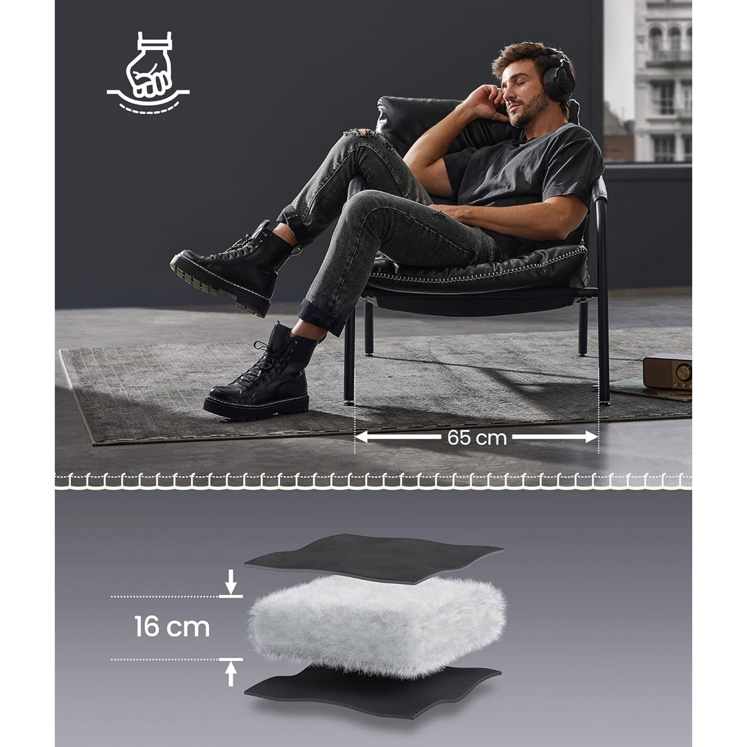 EKHO stolica s naslonom za ruke od umjetne kože i metalnim okvirom, crna | VASAGLE-VASAGLE-Vita Home