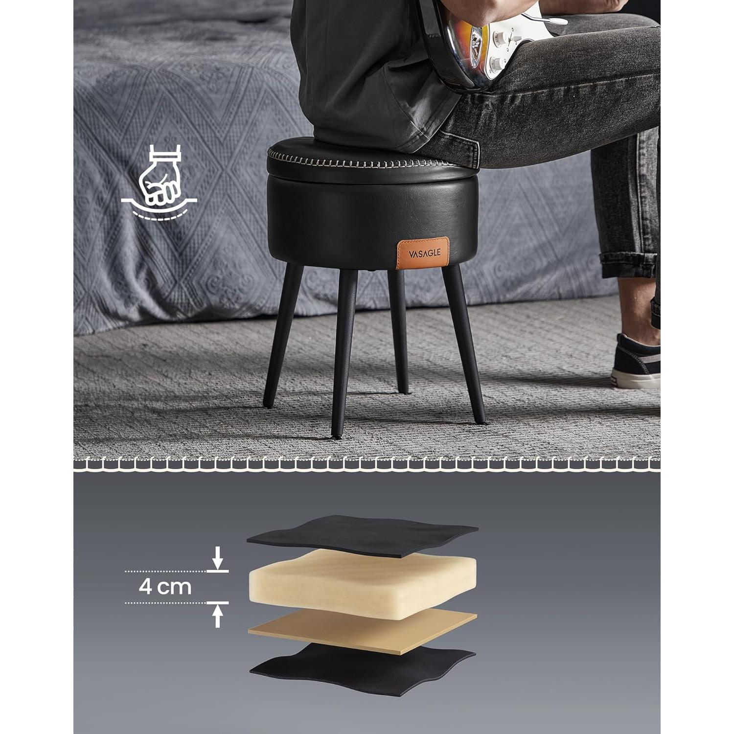 EKHO tabure s prostorom za odlaganje od umjetne kože, crne boje | VASAGLE-VASAGLE-Vita Home