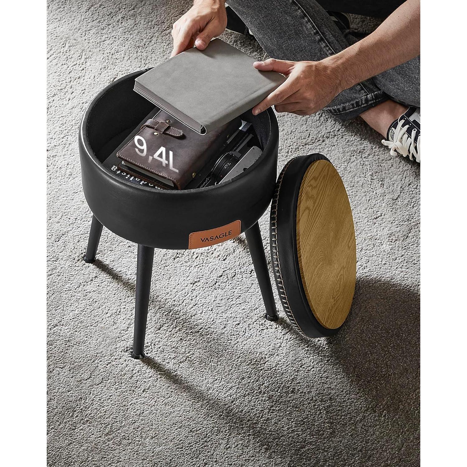 EKHO tabure s prostorom za odlaganje od umjetne kože, crne boje | VASAGLE-VASAGLE-Vita Home