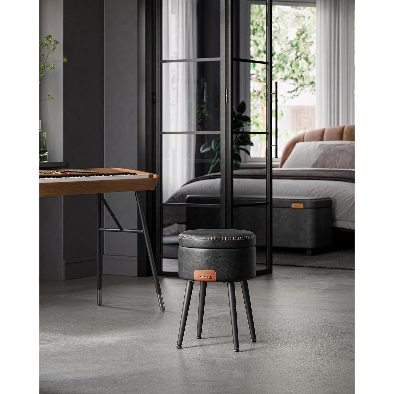 EKHO tabure s prostorom za odlaganje od umjetne kože, crne boje | VASAGLE-VASAGLE-Vita Home