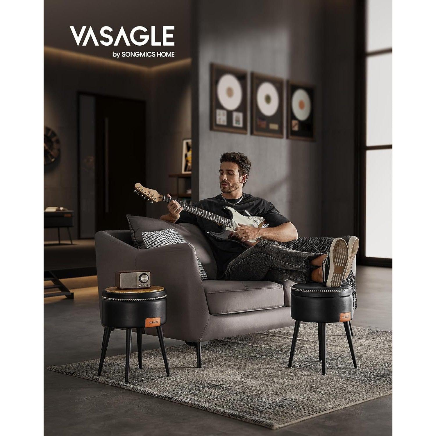 EKHO tabure s prostorom za odlaganje od umjetne kože, crne boje | VASAGLE-vitahome.hr