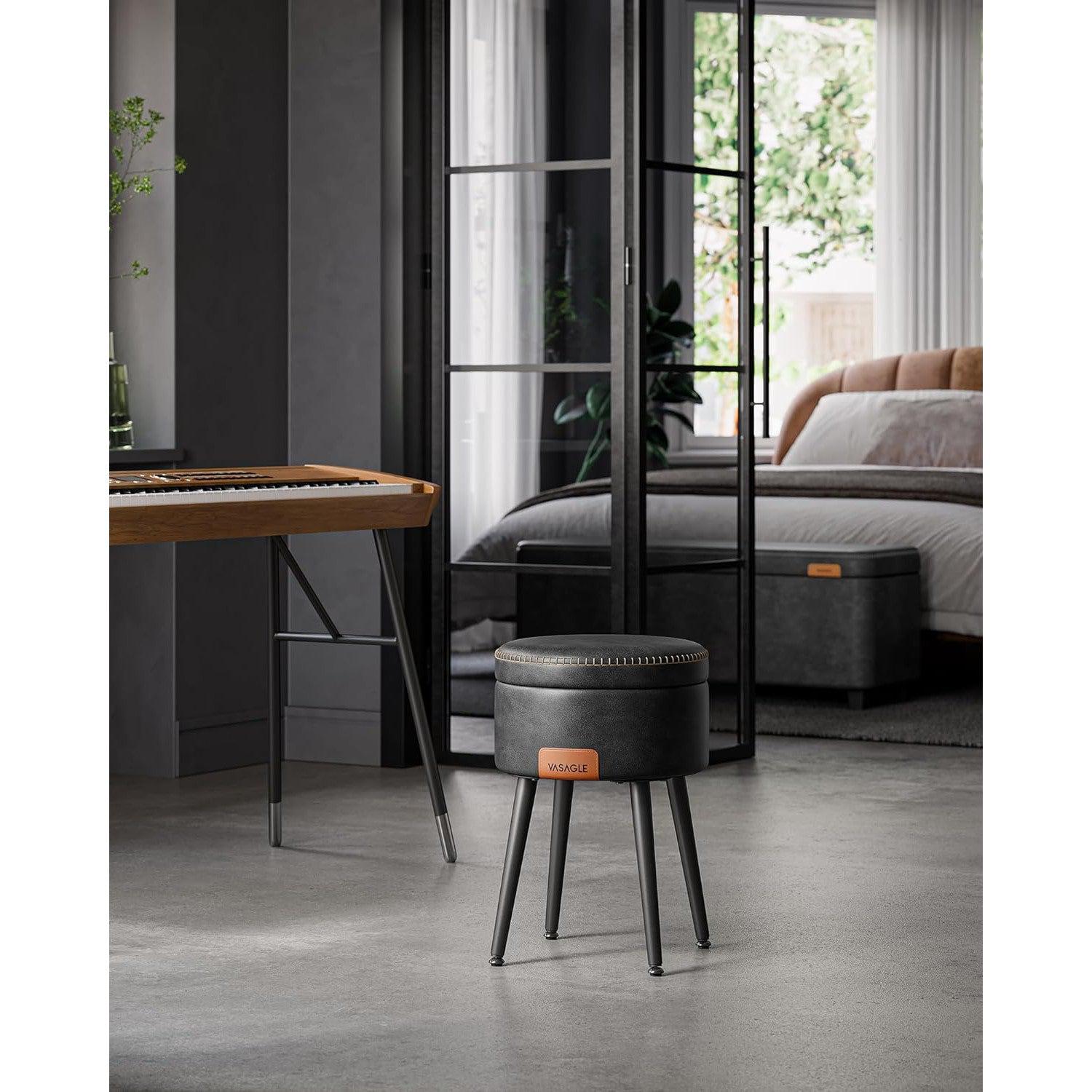 EKHO tabure s prostorom za odlaganje od umjetne kože, crne boje | VASAGLE-VASAGLE-Vita Home