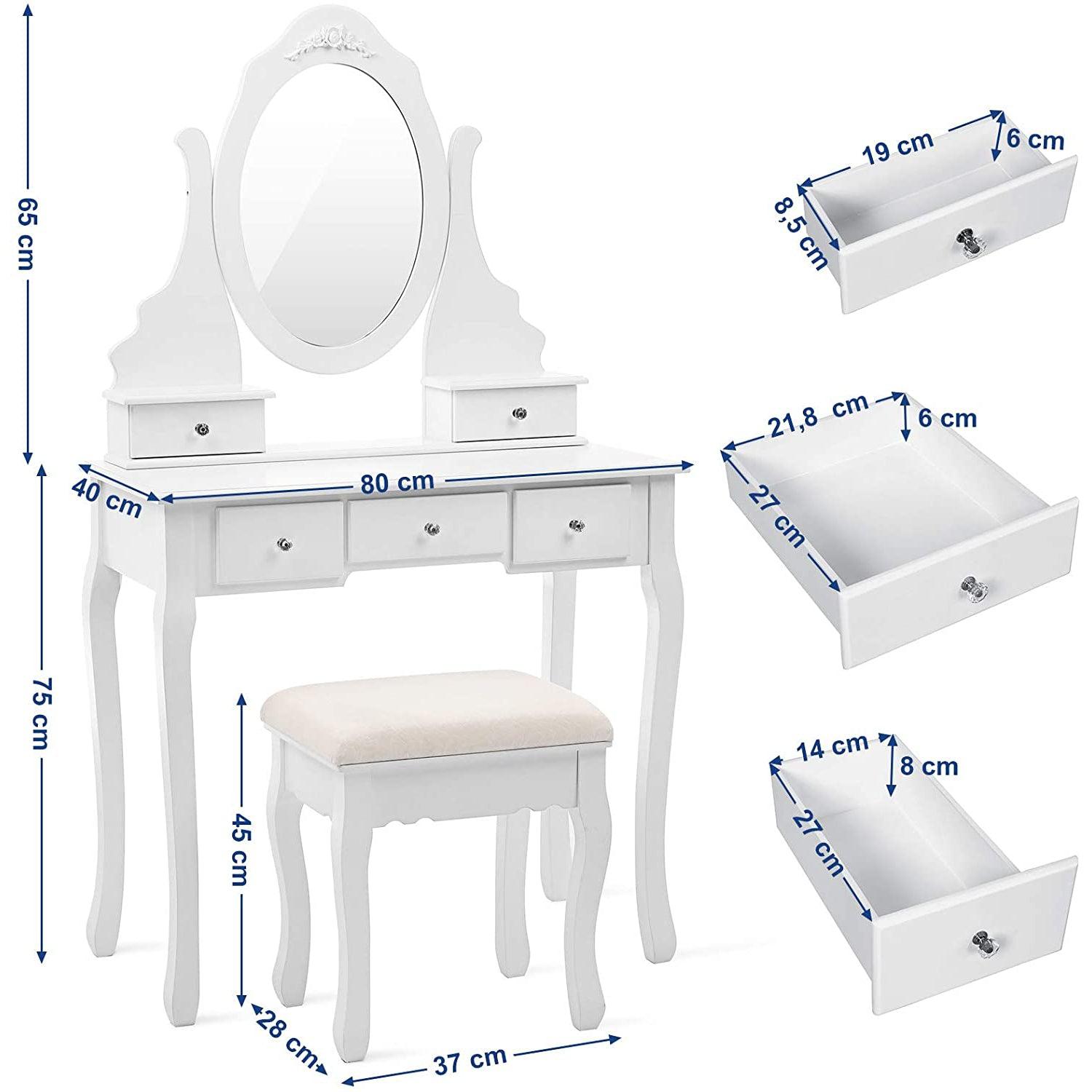 Elegantni toaletni stol sa stolicom, ogledalom i 5 ladica, bijele boje | SONGMICS-vitahome.hr