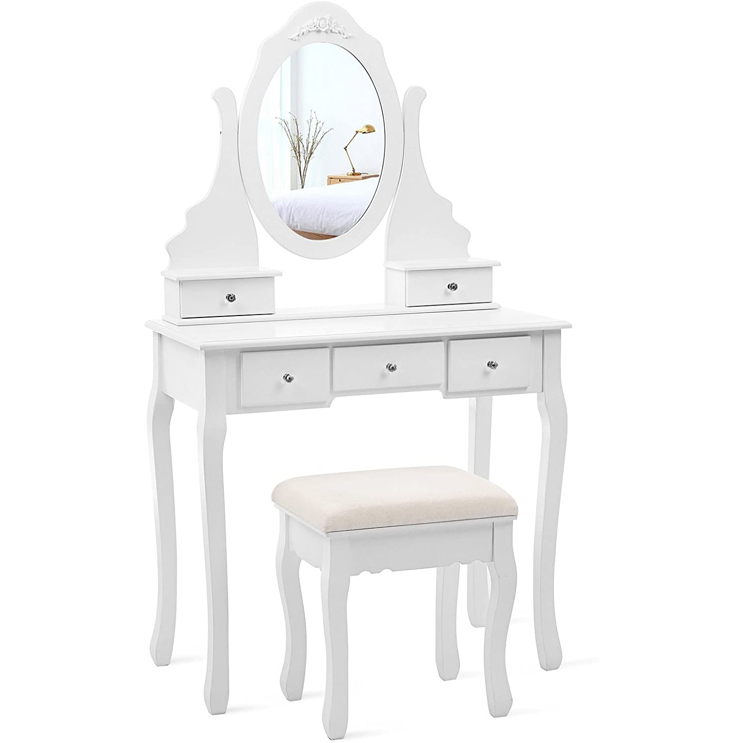 Elegantni toaletni stol sa stolicom, ogledalom i 5 ladica, bijele boje | SONGMICS-vitahome.hr