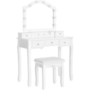 Elegantni toaletni stolić s podstavljenim sjedalom, ogledalom s osvjetljenjem, bijeli | VASAGLE-vitahome.hr