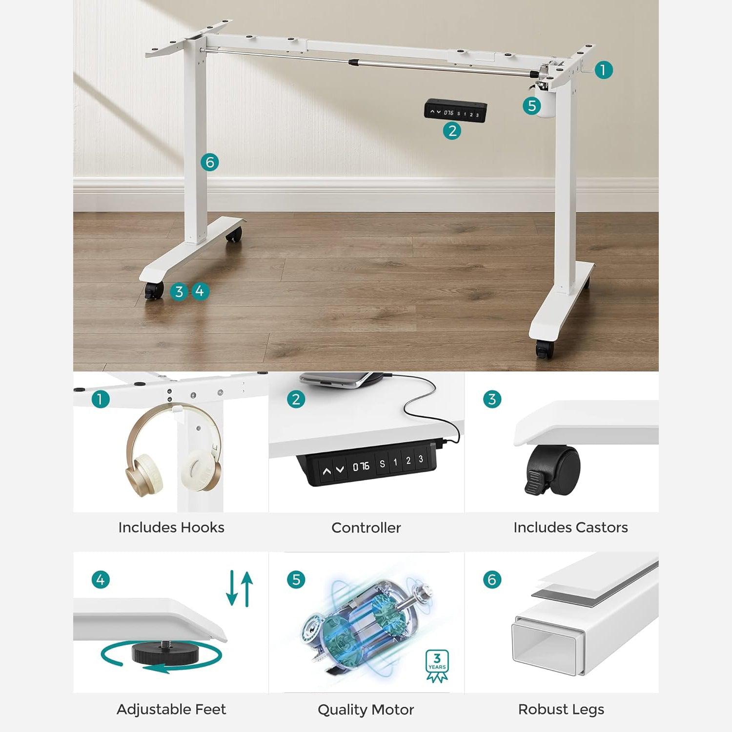 Električni okvir stola podesive visine 73-118 cm, čelični okvir, bijeli | SONGMICS-vitahome.hr