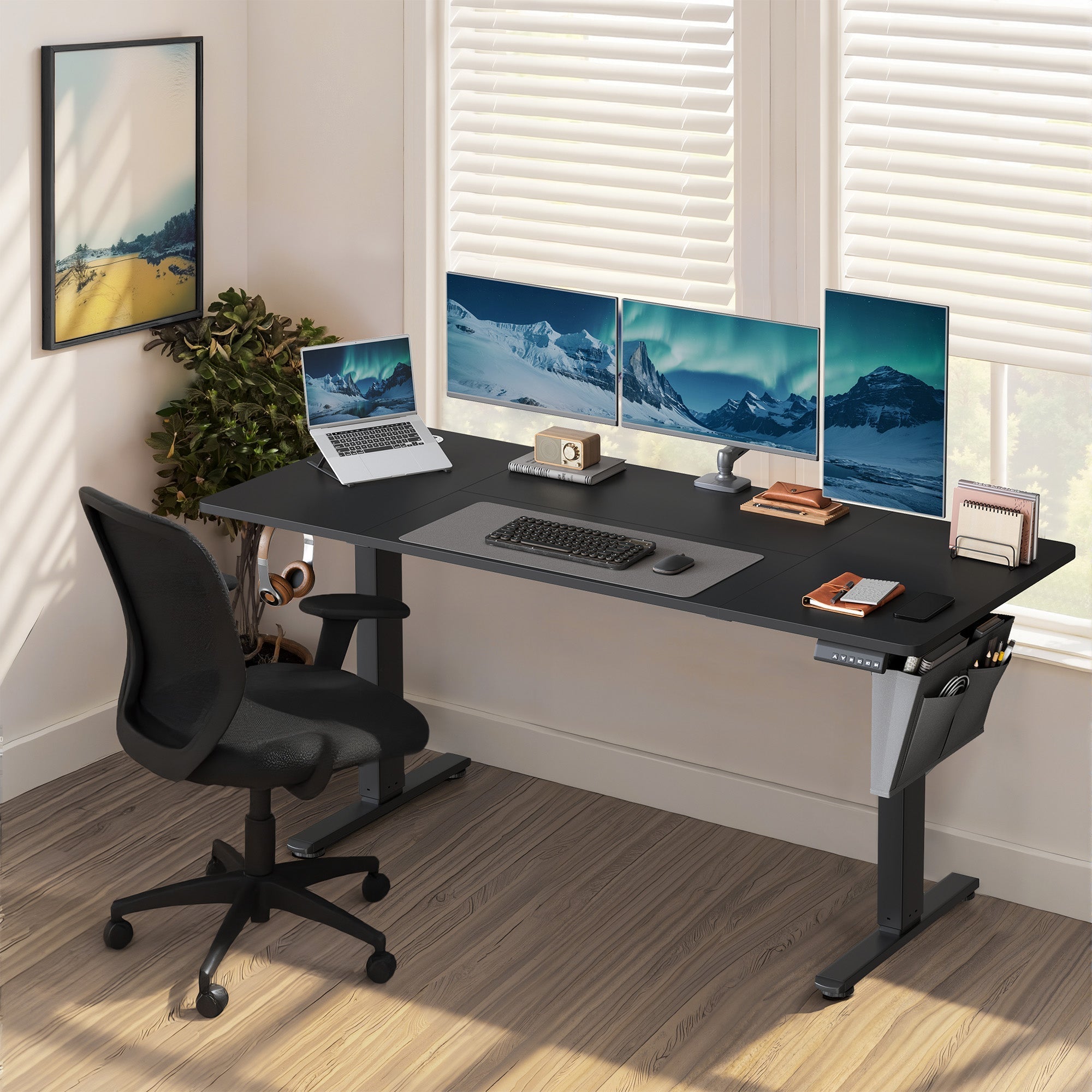 Električni pisaći stol s podesivom visinom, 160×70 cm, 4 memorijske pozicije, crni