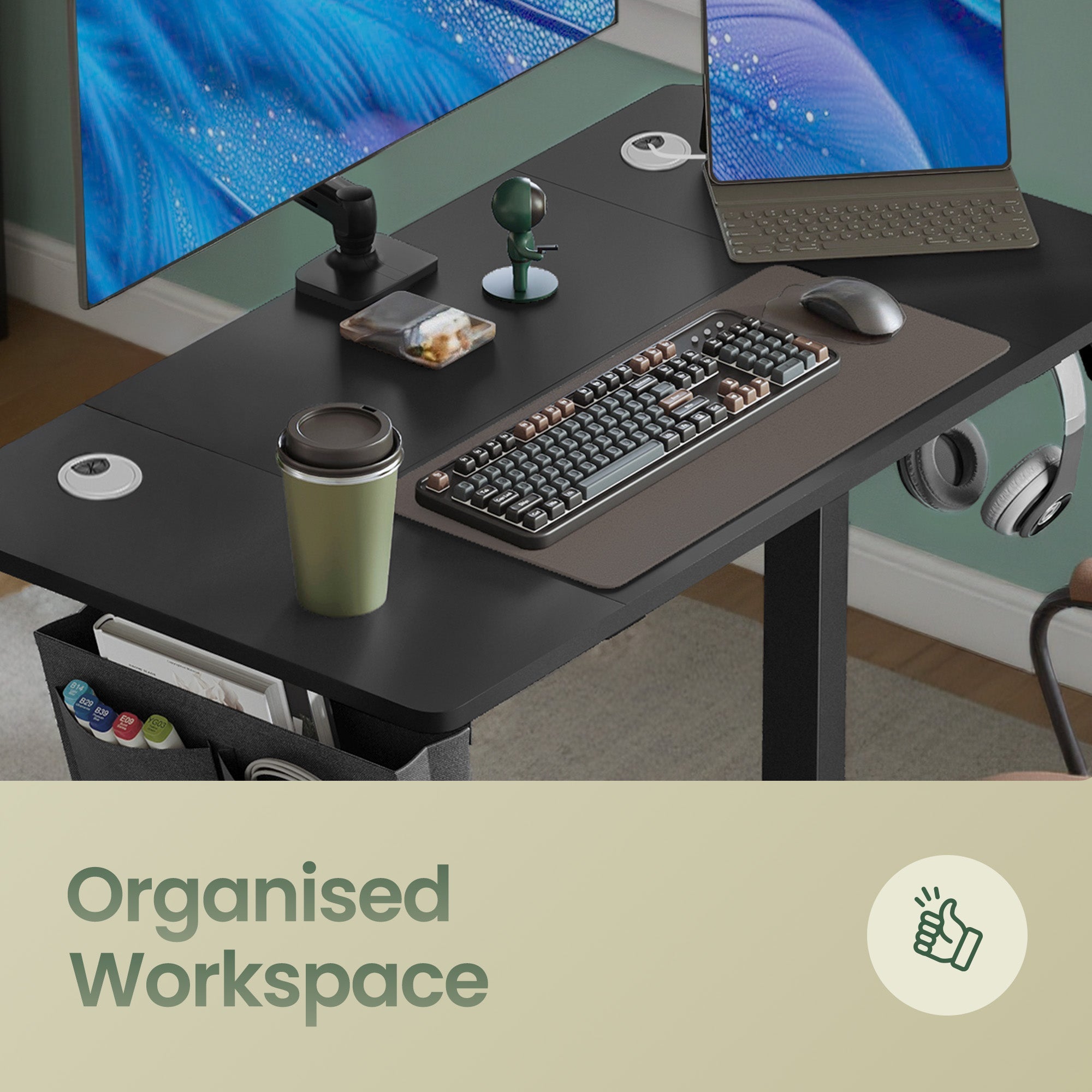 Električni pisaći stol s podesivom visinom, 160×70 cm, 4 memorijske pozicije, crni