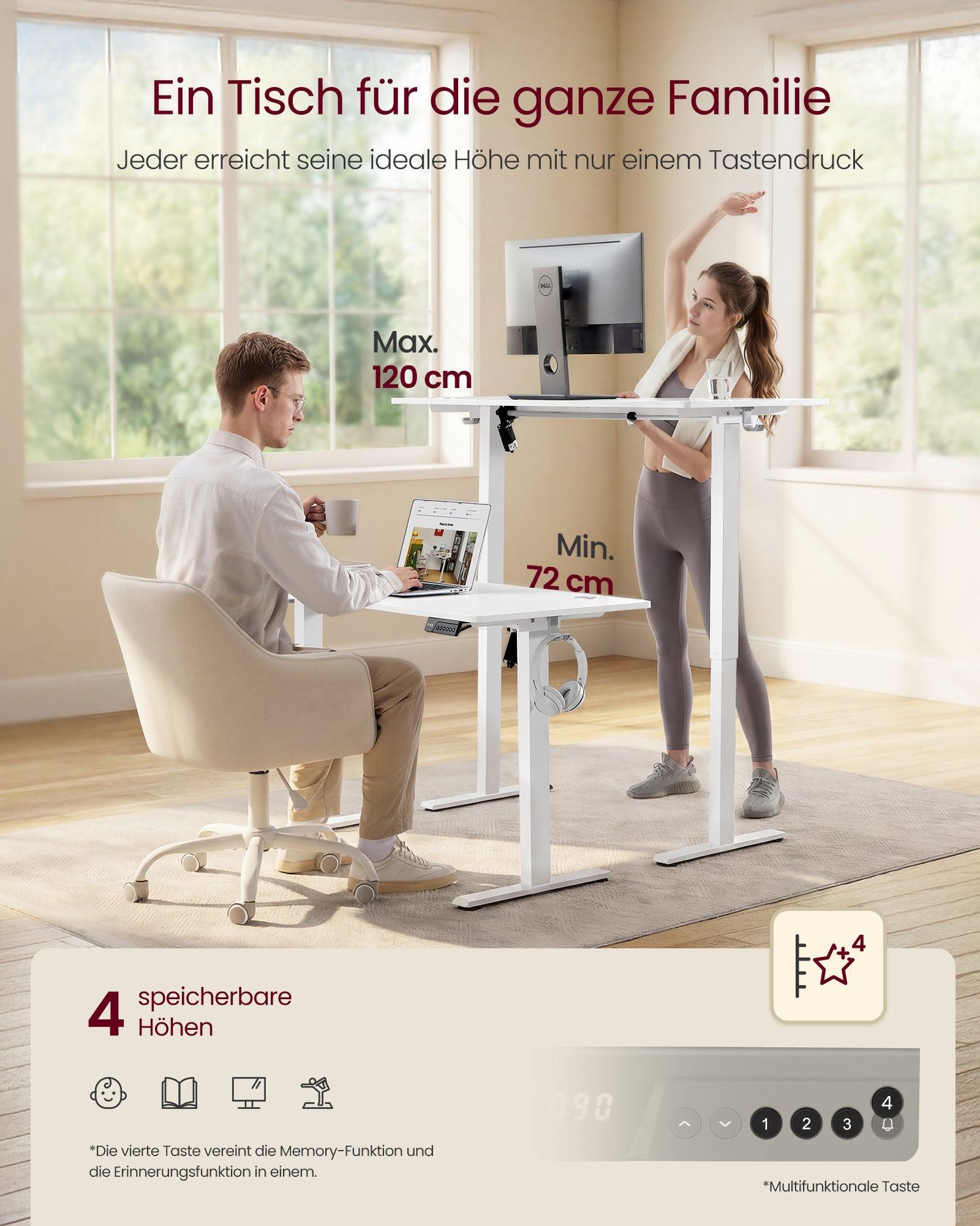 Električni računalni stol podesive visine, 140 x 60 x (72–120) cm, oblak bijeli