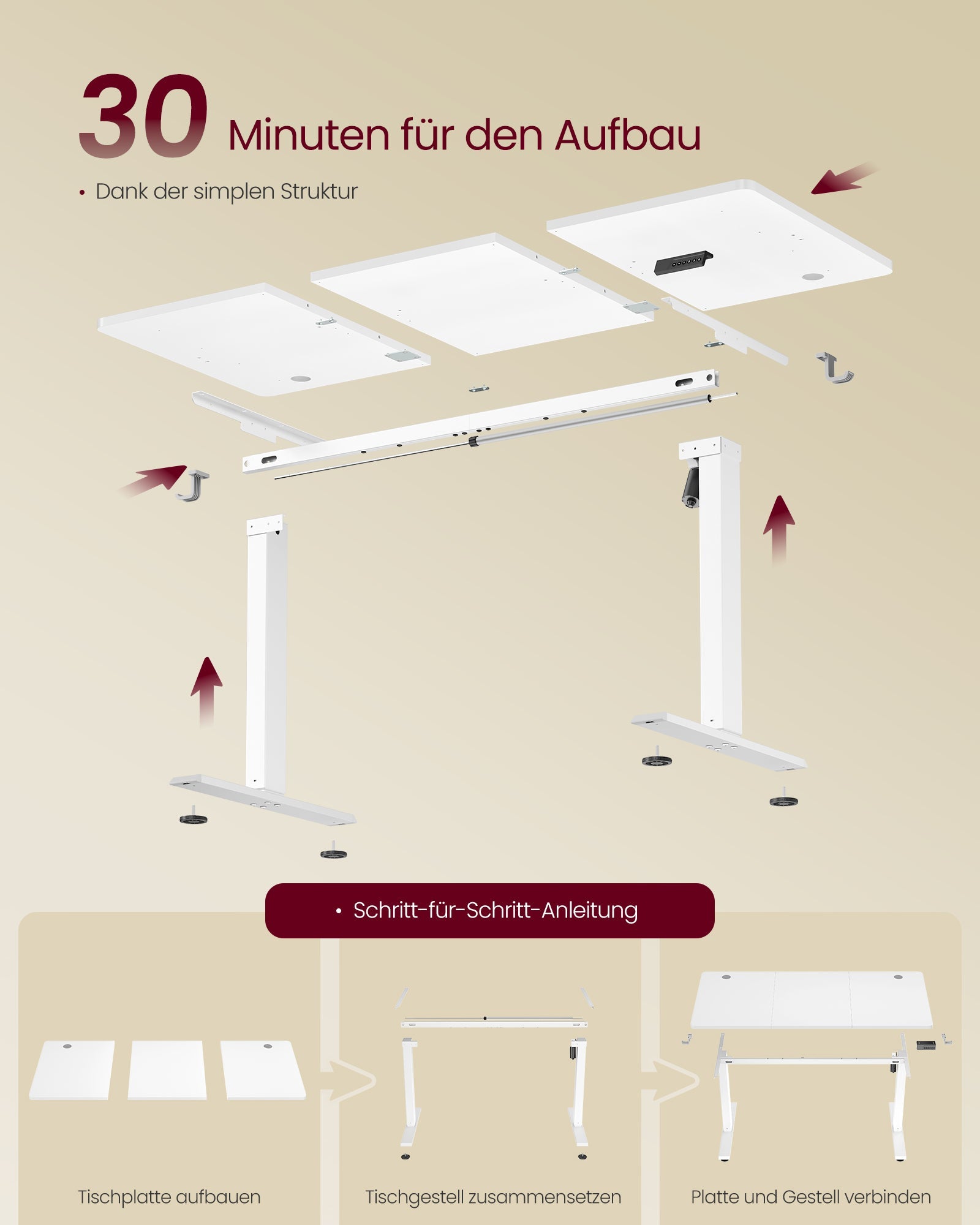 Električni računalni stol podesive visine, 140 x 60 x (72–120) cm, oblak bijeli